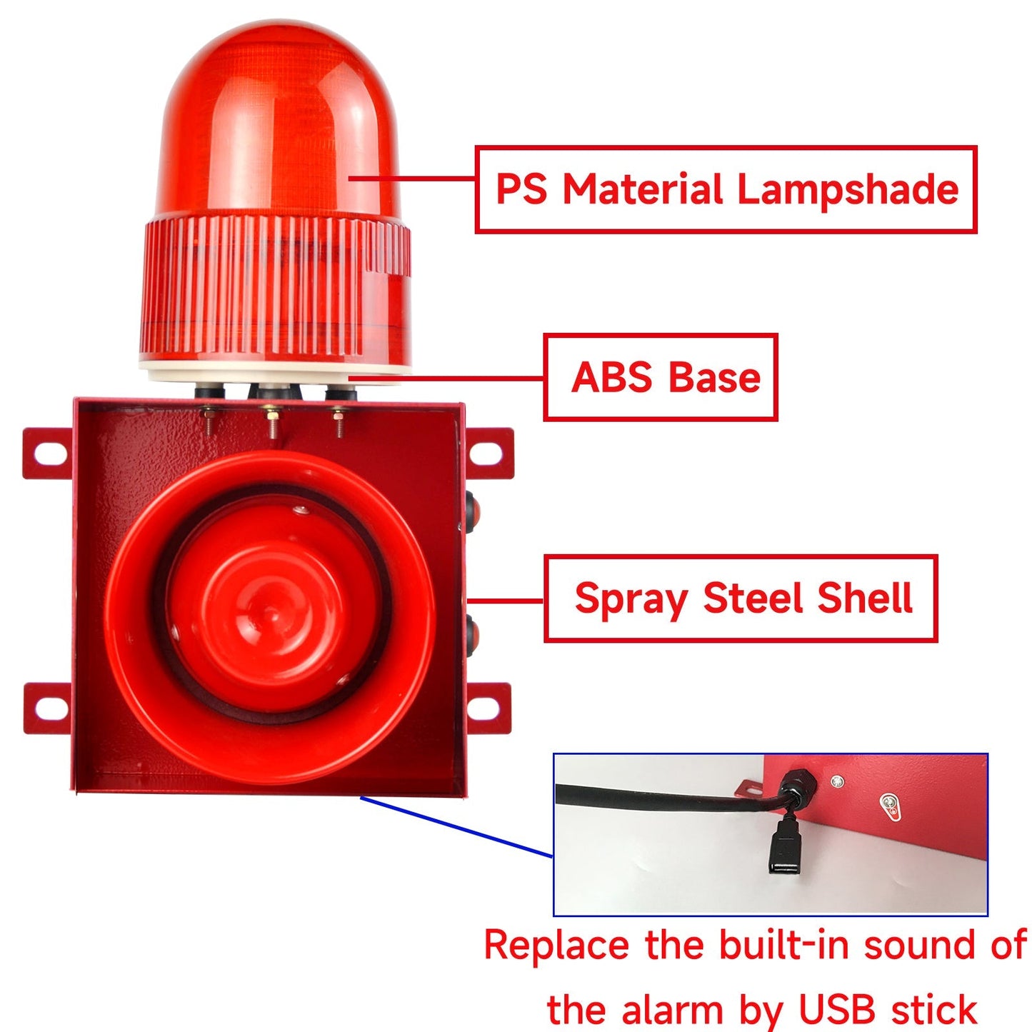 YASONG Security Outdoor ALarm Siren Loud 120 dB IP65 Waterproof Adjustable sound Emergency alarm with timer SLA-01H1