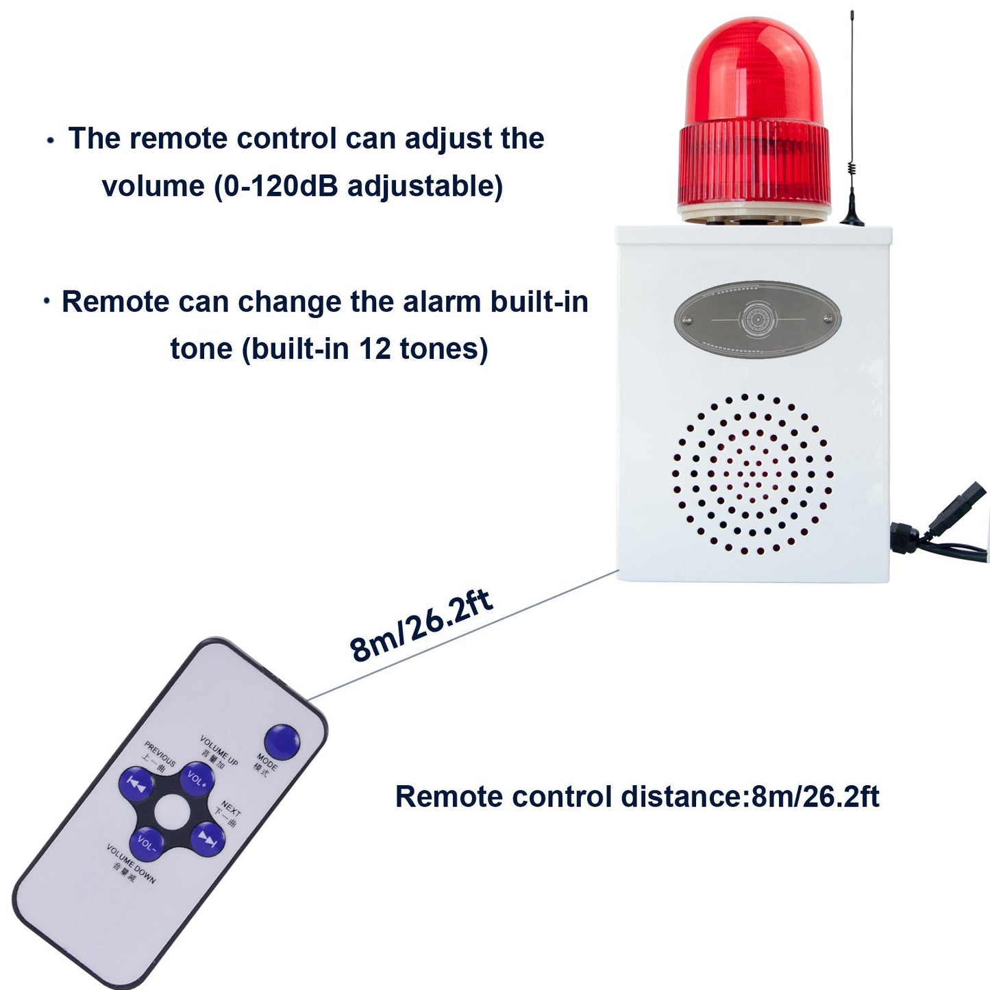 YASONG 500m Wireless Remote Control Siren Alarm Industrial 120dB Horn Strobe Sirens with Adjustable Volume and Tone Security Alarm Systerm for Factories and Ports SLA-B02Y