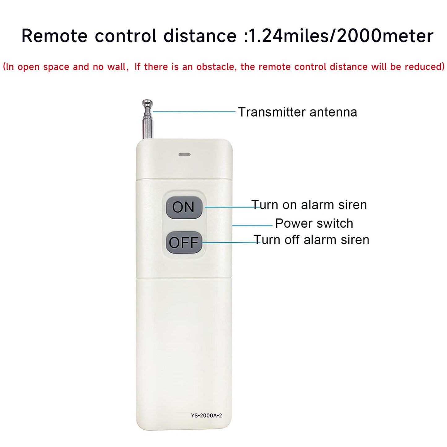 YASONG Wireless Remote Control 2000m/1.24mile(No Wall) Control Siren Turn On or Turn Off One Remote Control up to 15 Alarms