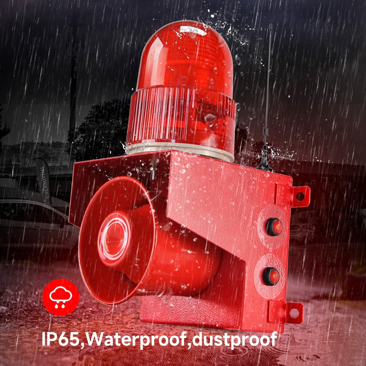 YASONG 500m/2000m Wireless Remote Control Alarm Siren 120dB Horn 12 Tone Adjustable Outdoor Industrial Waterproof LED Strobe Alarm System for Noisy Environment Emergency Alarm SLA-01TY