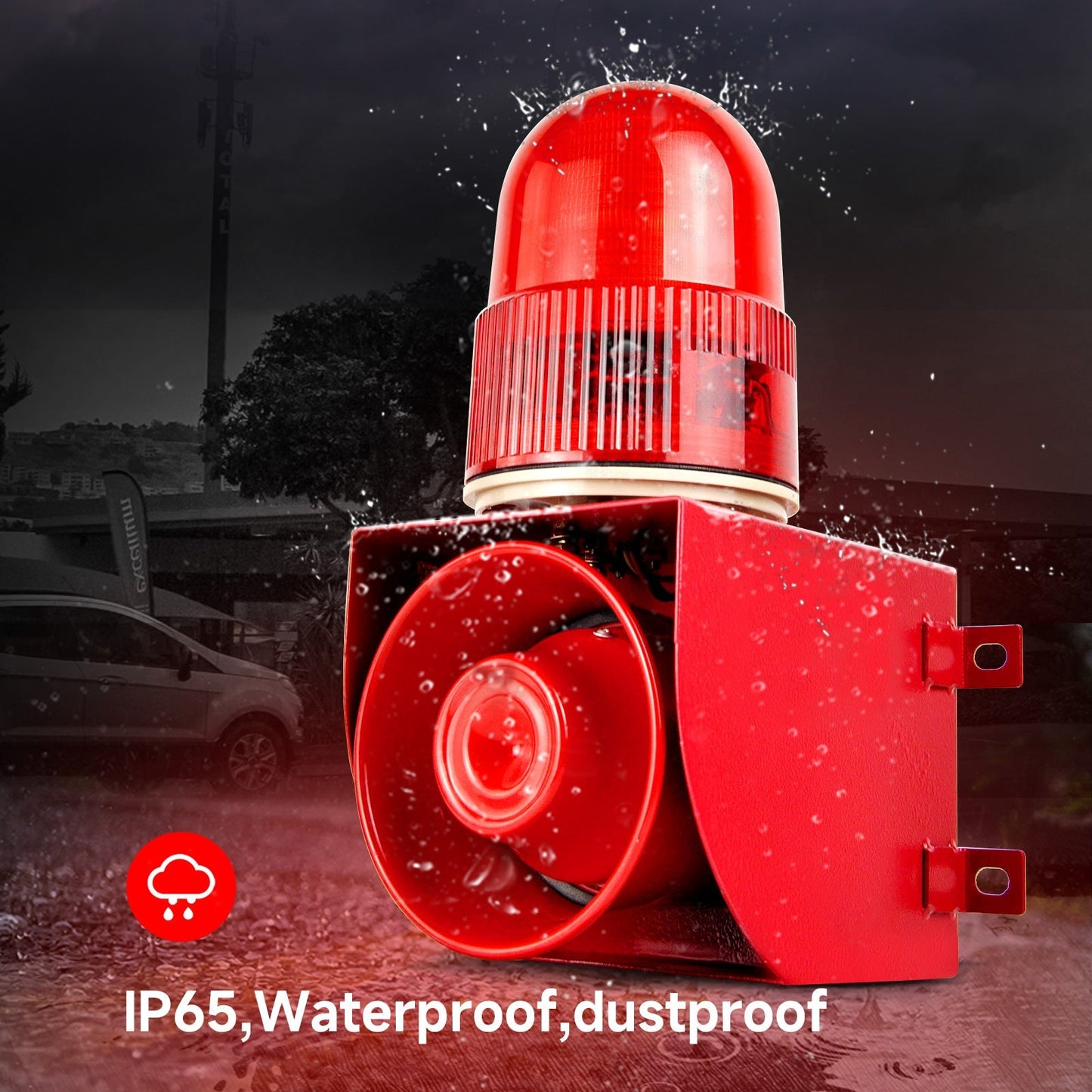 YASONG SLA-01 Industrial Alarm Siren Waterproof 120dB Horn Siren Speaker with LED Strobe Light 25W Alarm System for Factories, Docks, Shipyards and Warehouses
