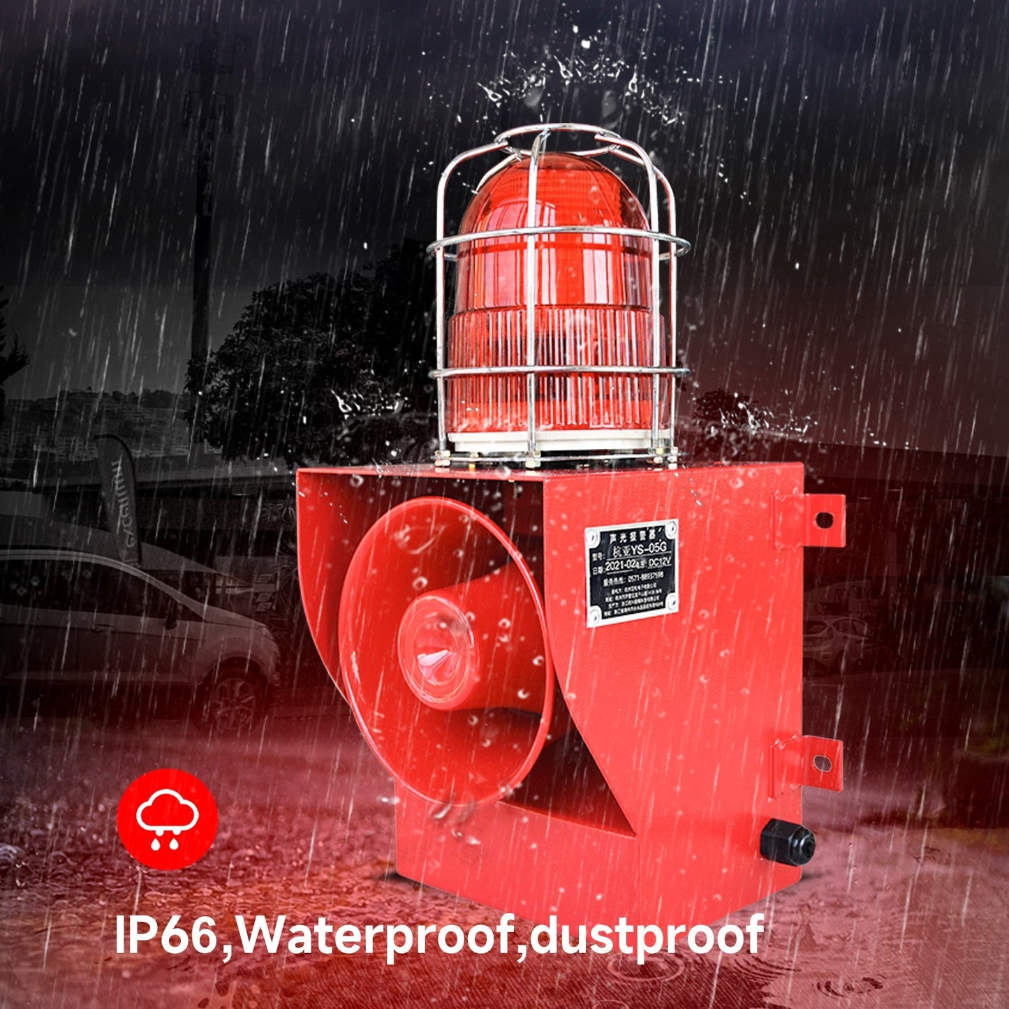 YASONG Outdoor Alarm Siren IP66 Waterproof Anti -collision 130dB Horn Security Siren with Strobe Light for Ports, Docks, Factories, Schools, Homes SLA-05G
