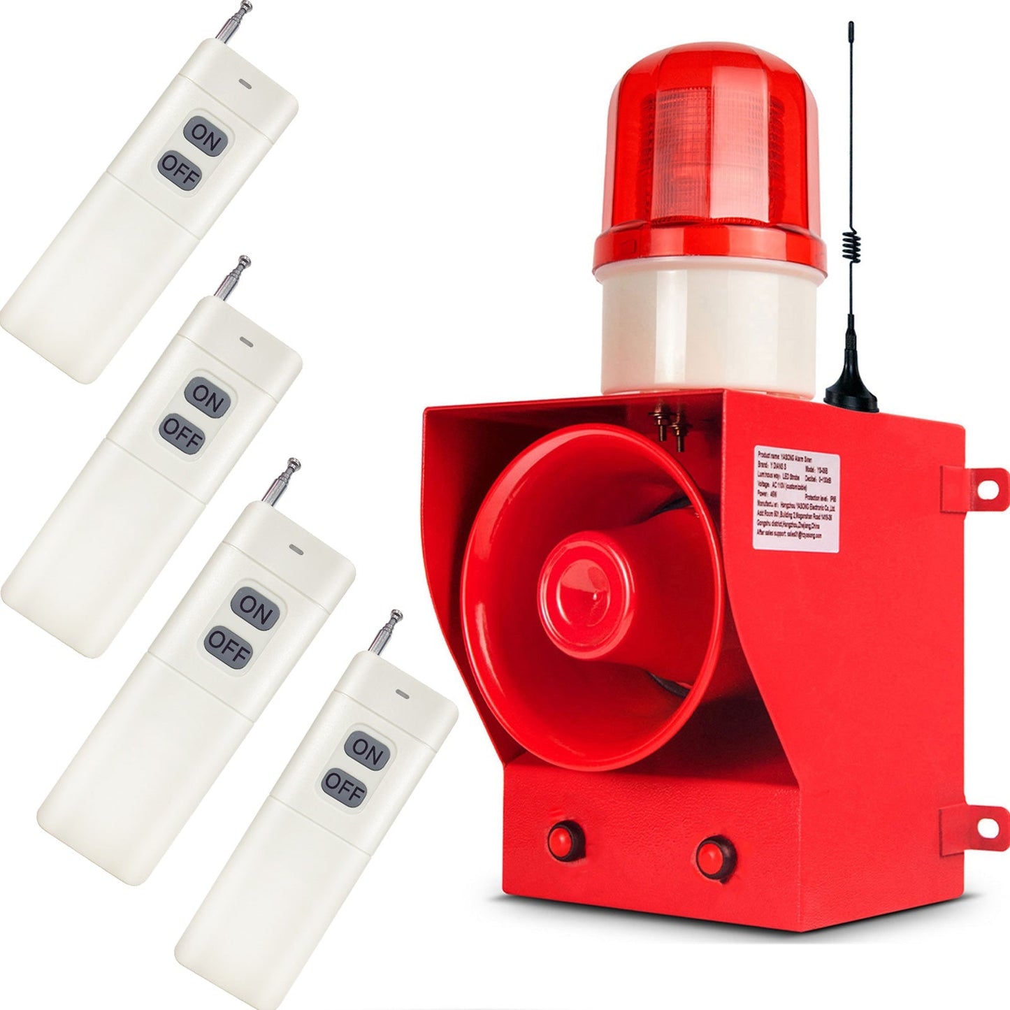 YASONG 1.24mile/2000m Wireless Remote Control Alarm Siren with Multiple Remote Controls 130dB Volume 9 Tones Adjustable 45w Alarm Systerm Strobe Sirens AC100-120V SLA-05BY-2000