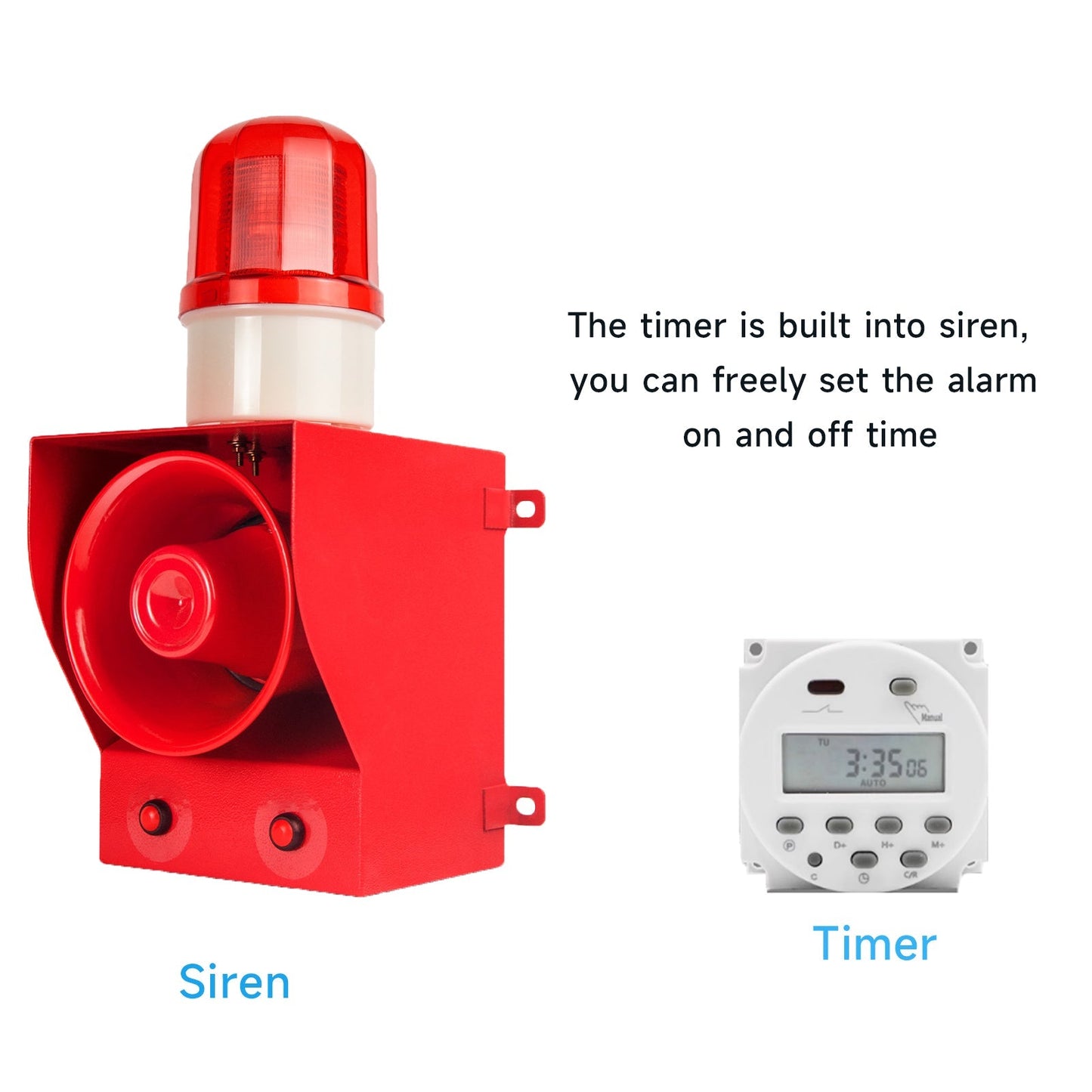 YASONG Security Outdoor ALarm Siren Loud 130dB IP65 Waterproof Adjustable Sound Alarm System with Timer Emergency Siren Strobe Light SLA-05B1