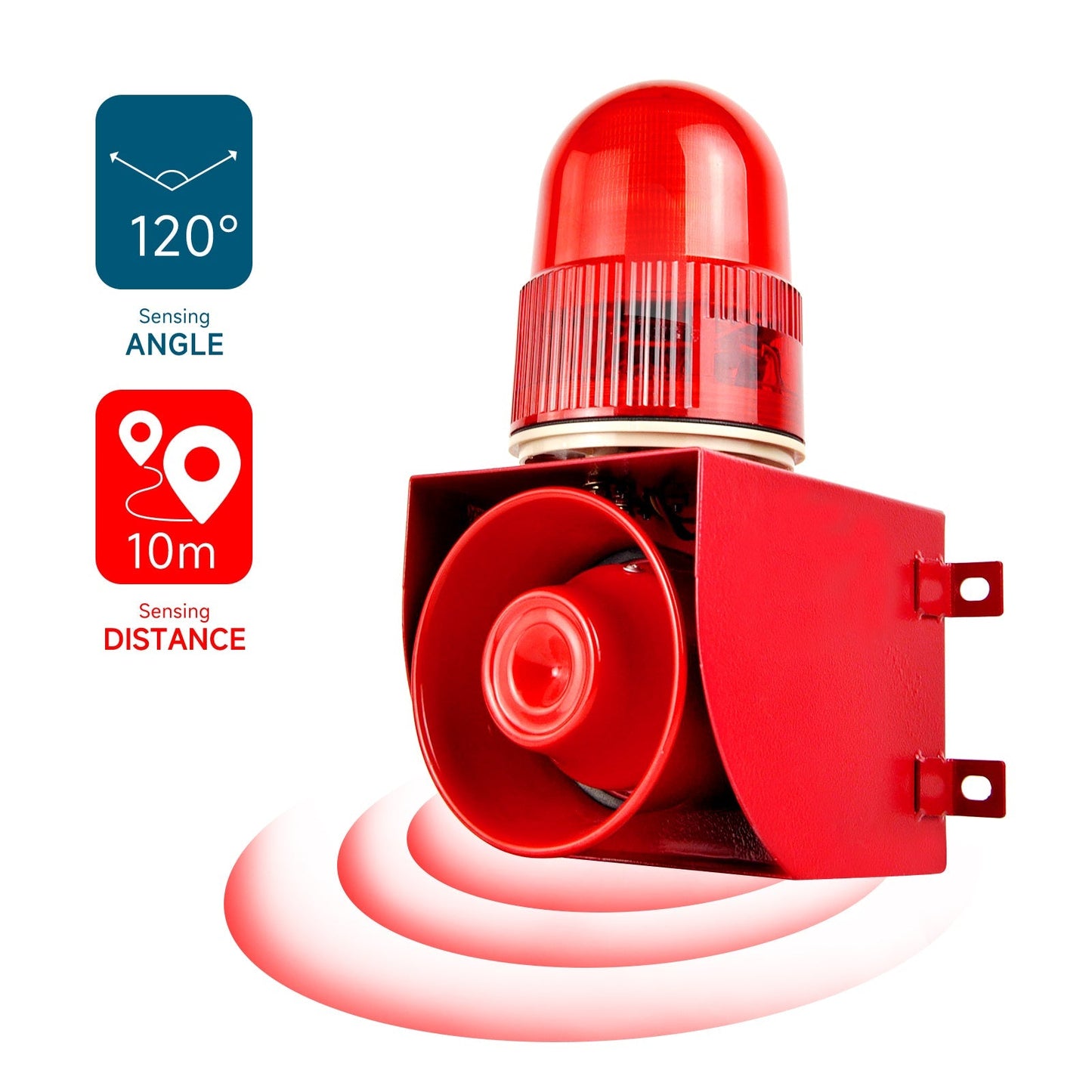 YASONG SLA-01W Motion Sensor & Detector Alarm Siren Waterproof LED Strobe Warning Light Siren with 120dB Horn Power 25W for Factories, Warehouses and Docks