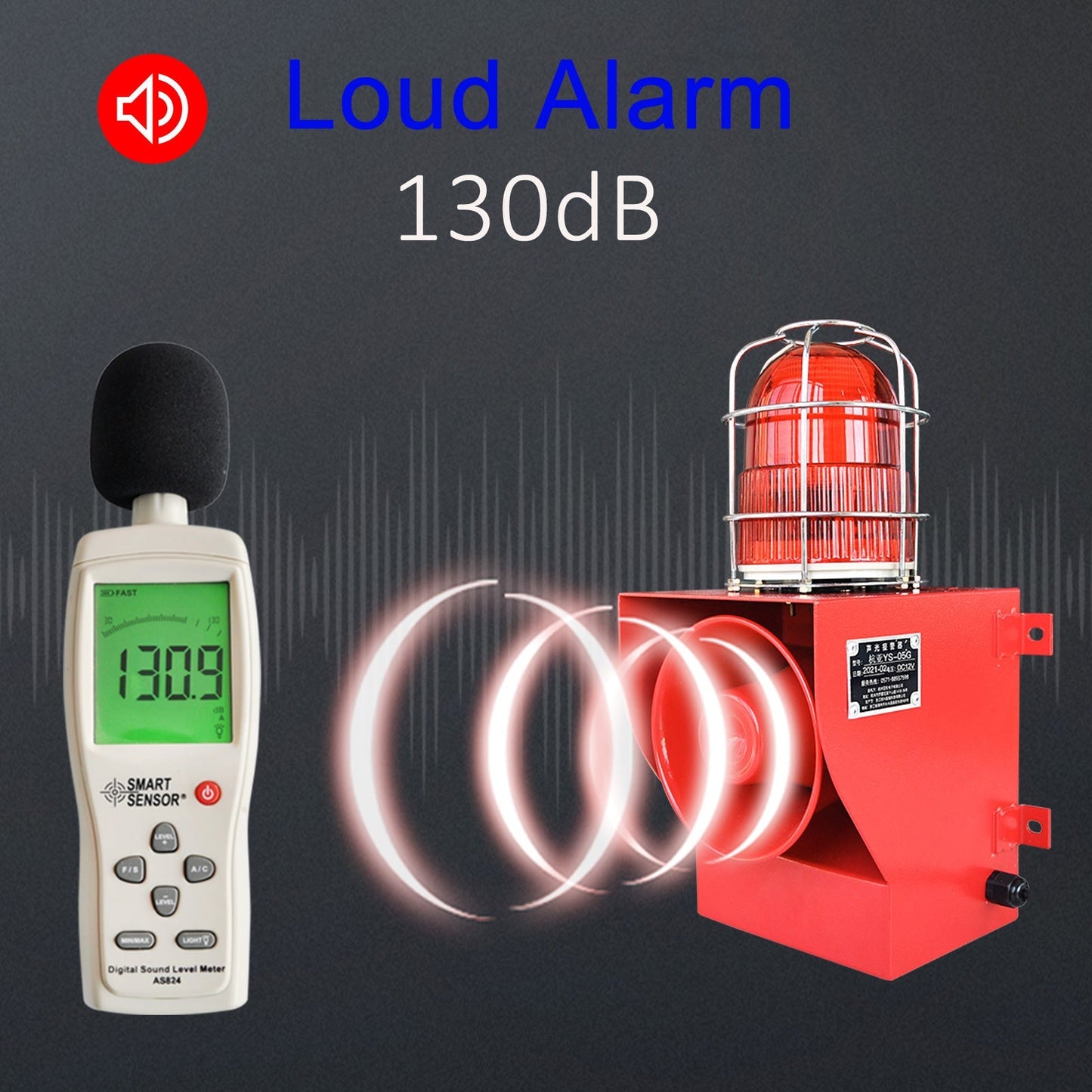 YASONG Outdoor Alarm Siren IP66 Waterproof Anti -collision 130dB Horn Security Siren with Strobe Light for Ports, Docks, Factories, Schools, Homes SLA-05G