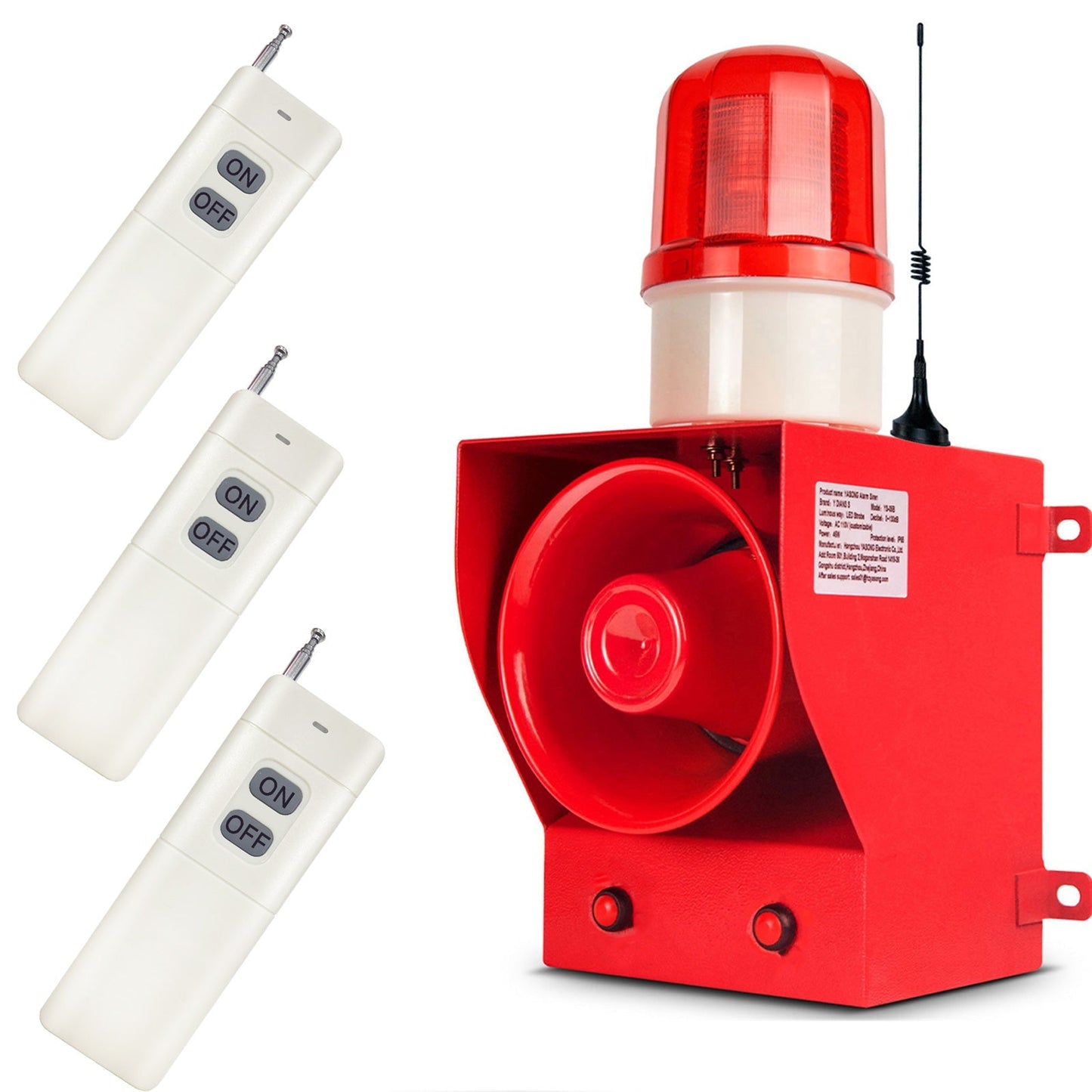 YASONG 1.24mile/2000m Wireless Remote Control Alarm Siren with Multiple Remote Controls 130dB Volume 9 Tones Adjustable 45w Alarm Systerm Strobe Sirens AC100-120V SLA-05BY-2000