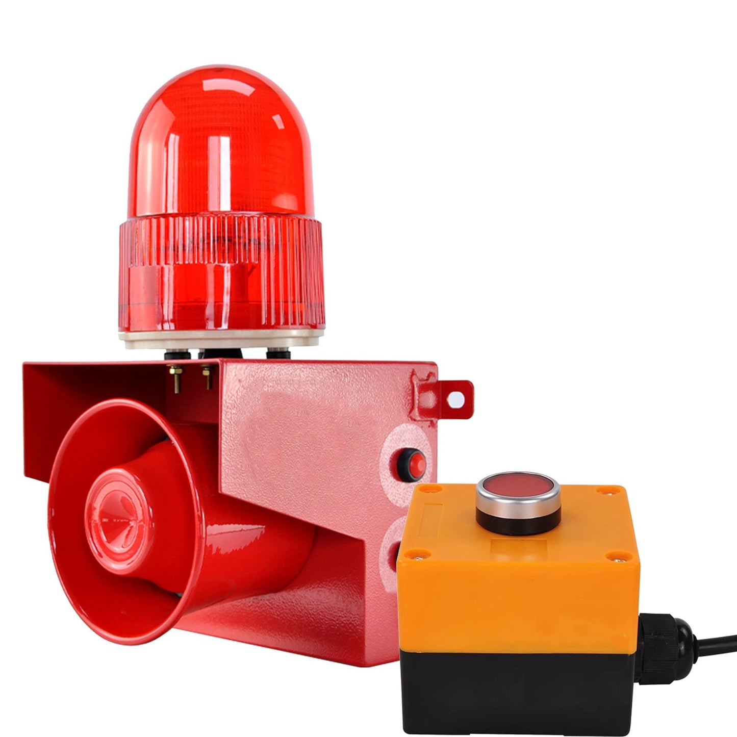 YASONG Outdoor Alarm Siren with Button Control Box Adjust 0-120dB Loud Horn 12 tones Emergency Security Siren with LED Strobe Light for Farm School Factory Mall Warehouse SLA-01TZ
