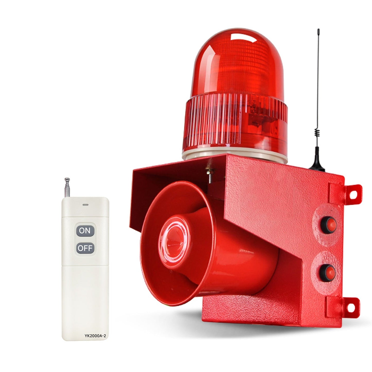 YASONG 500m/2000m Wireless Remote Control Alarm Siren 120dB Horn 12 Tone Adjustable Outdoor Industrial Waterproof LED Strobe Alarm System for Noisy Environment Emergency Alarm SLA-01TY