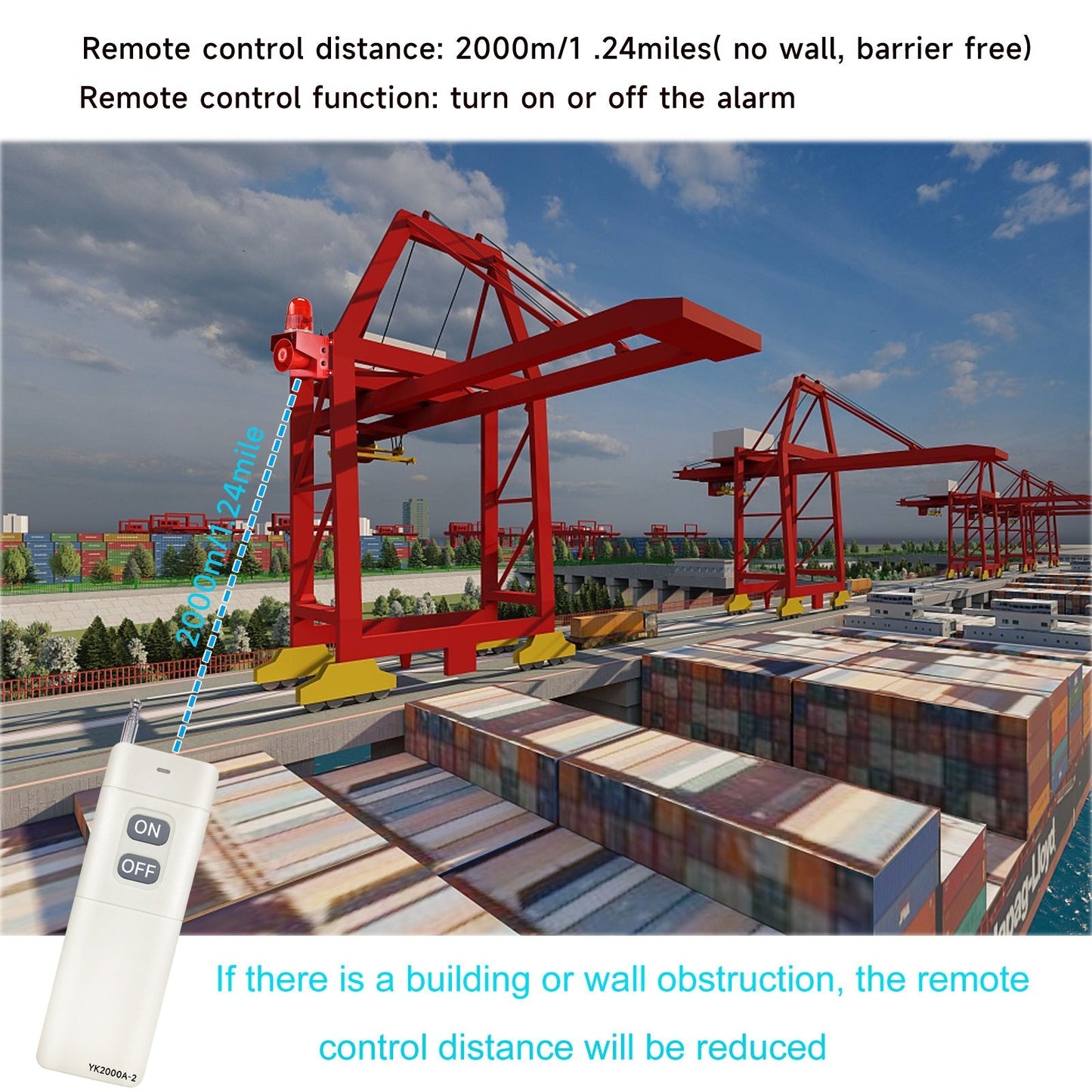 YASONG 500m/2000m Wireless Remote Control Alarm Siren 120dB Horn 12 Tone Adjustable Outdoor Industrial Waterproof LED Strobe Alarm System for Noisy Environment Emergency Alarm SLA-01TY