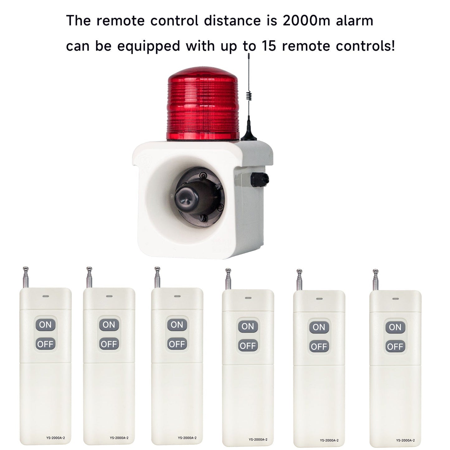 YASONG Wireless Remote Control 2000m/1.24mile(No Wall) Control Siren Turn On or Turn Off One Remote Control up to 15 Alarms