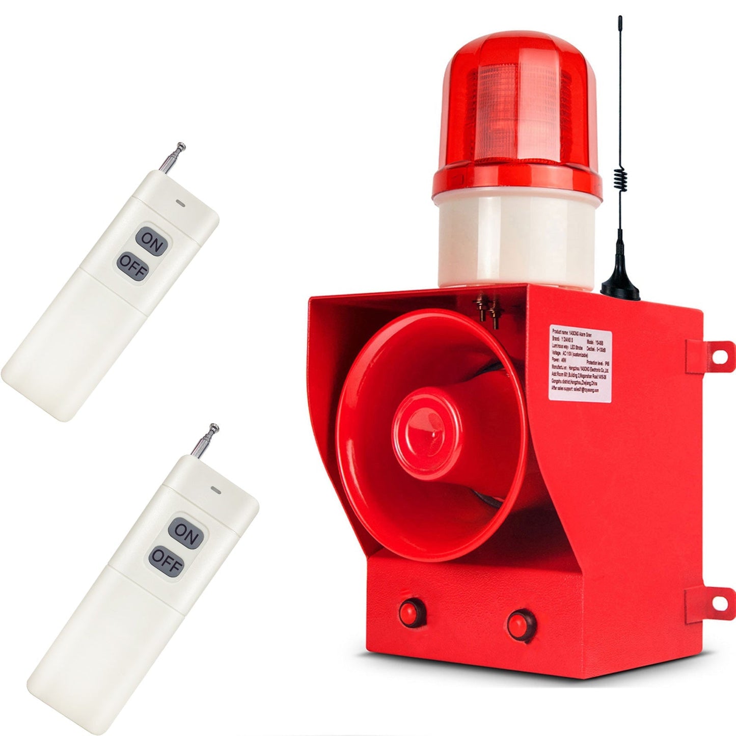 YASONG 1.24mile/2000m Wireless Remote Control Alarm Siren with Multiple Remote Controls 130dB Volume 9 Tones Adjustable 45w Alarm Systerm Strobe Sirens AC100-120V SLA-05BY-2000