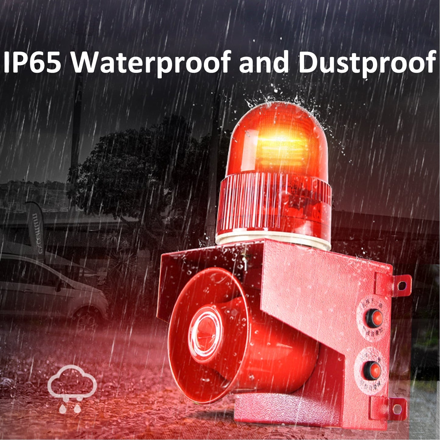 YASONG Outdoor Alarm Siren with Button Control Box Adjust 0-120dB Loud Horn 12 tones Emergency Security Siren with LED Strobe Light for Farm School Factory Mall Warehouse SLA-01TZ