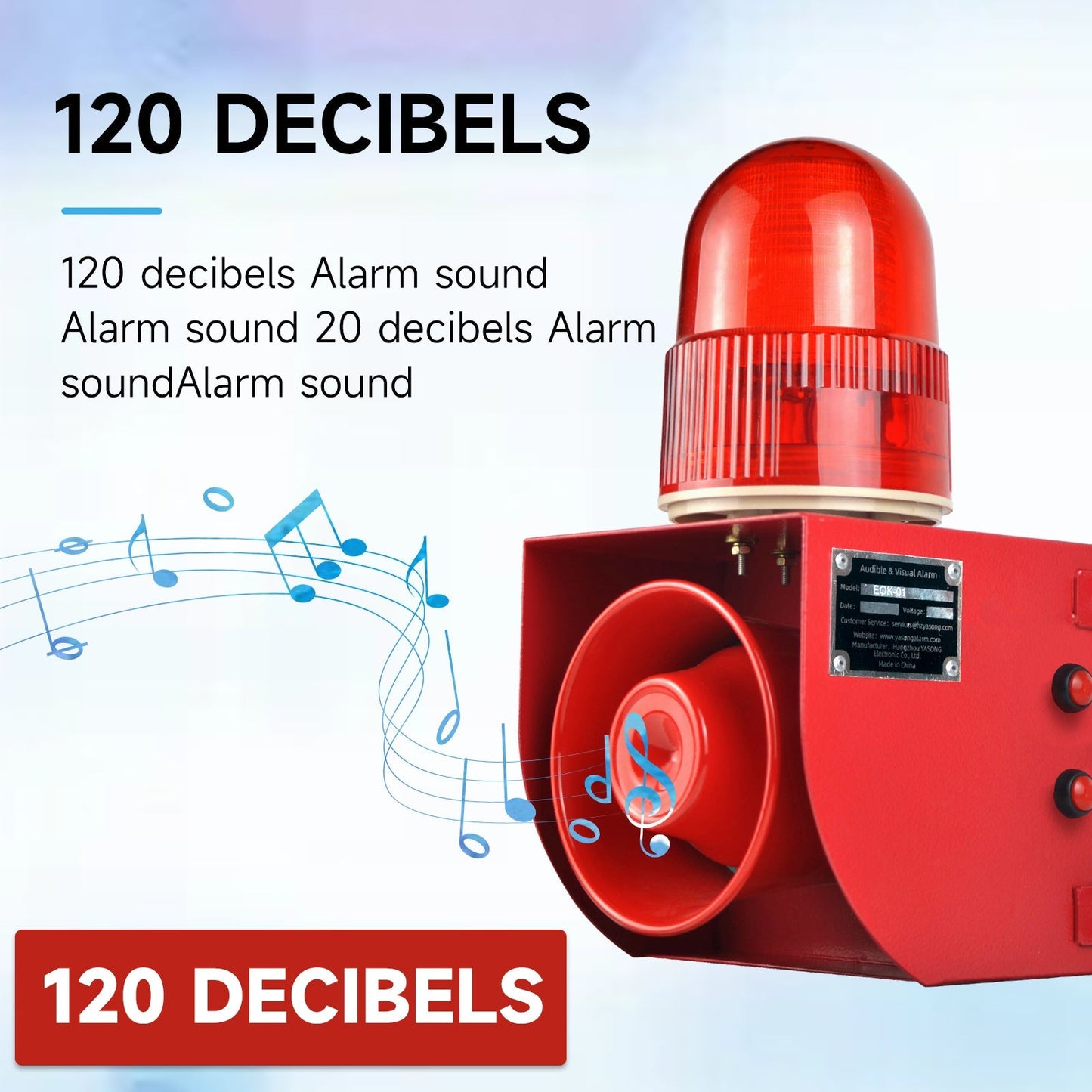 YASONG Security Outdoor ALarm Siren Loud 120 dB IP65 Waterproof Adjustable sound Emergency alarm with timer SLA-01H1