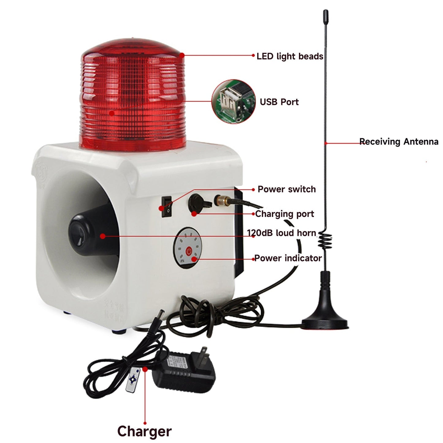 YASONG Portable Rechargeable Wireless Remote Control Alarm Siren 2km(1.24mi) Remote Distance Waterproof 120dB Siren with Adjust Volume and Tone, Lithium Battery SLA-800BY