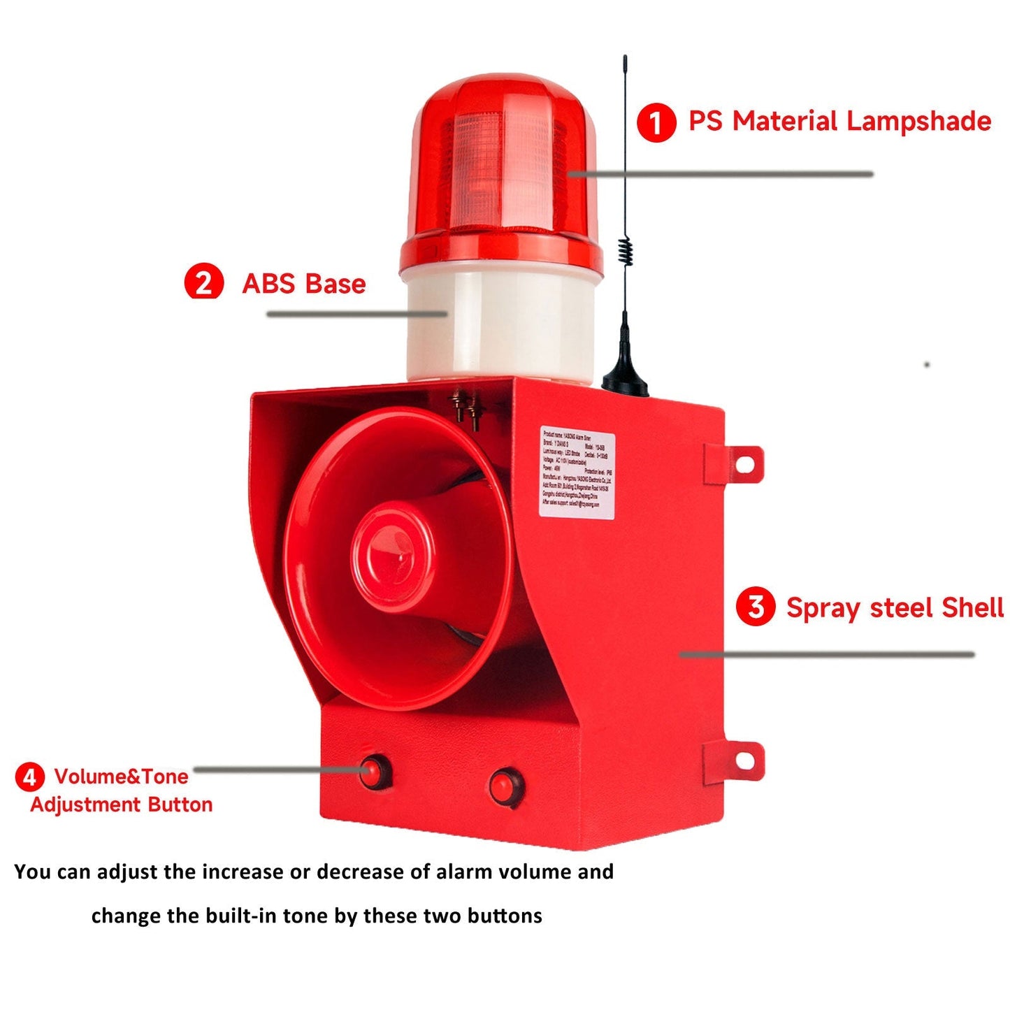 YASONG 0.3mile/500m Wireless Remote Control Alarm Siren with Multiple Remote Controls 130dB Volume 9 Tones Adjustable 45w Alarm Systerm Strobe Sirens AC100-120V SLA-05BY-500