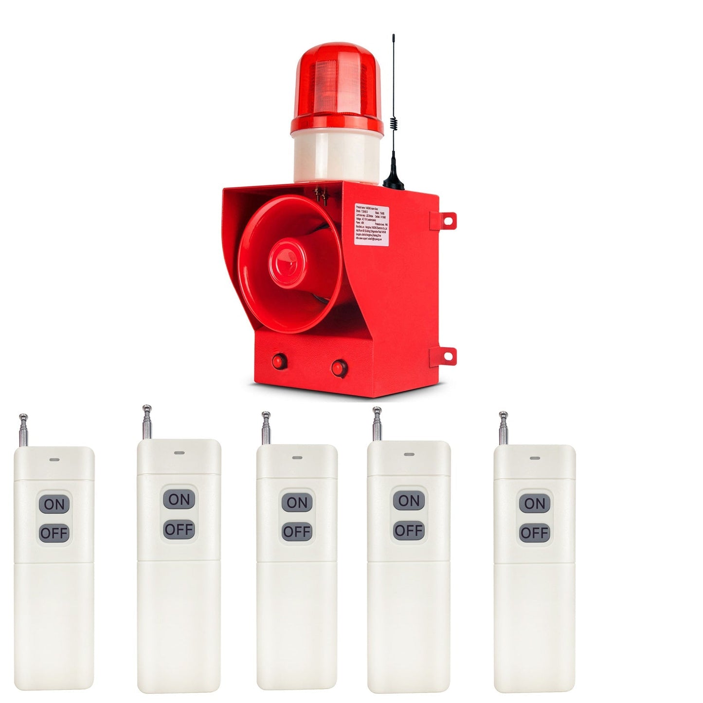 YASONG 0.3mile/500m Wireless Remote Control Alarm Siren with Multiple Remote Controls 130dB Volume 9 Tones Adjustable 45w Alarm Systerm Strobe Sirens AC100-120V SLA-05BY-500