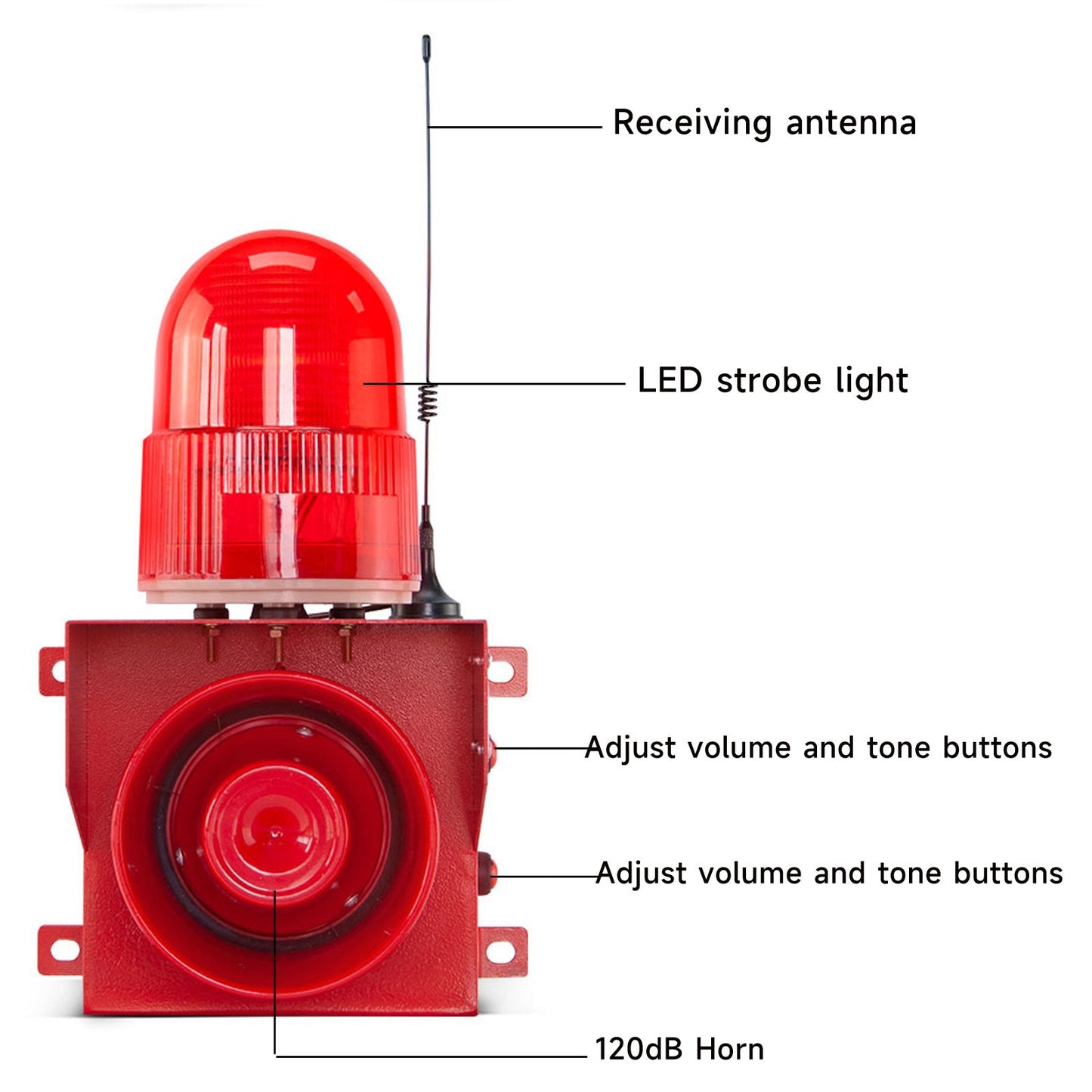 YASONG 500m/2000m Wireless Remote Control Alarm Siren 120dB Horn 12 Tone Adjustable Outdoor Industrial Waterproof LED Strobe Alarm System for Noisy Environment Emergency Alarm SLA-01TY
