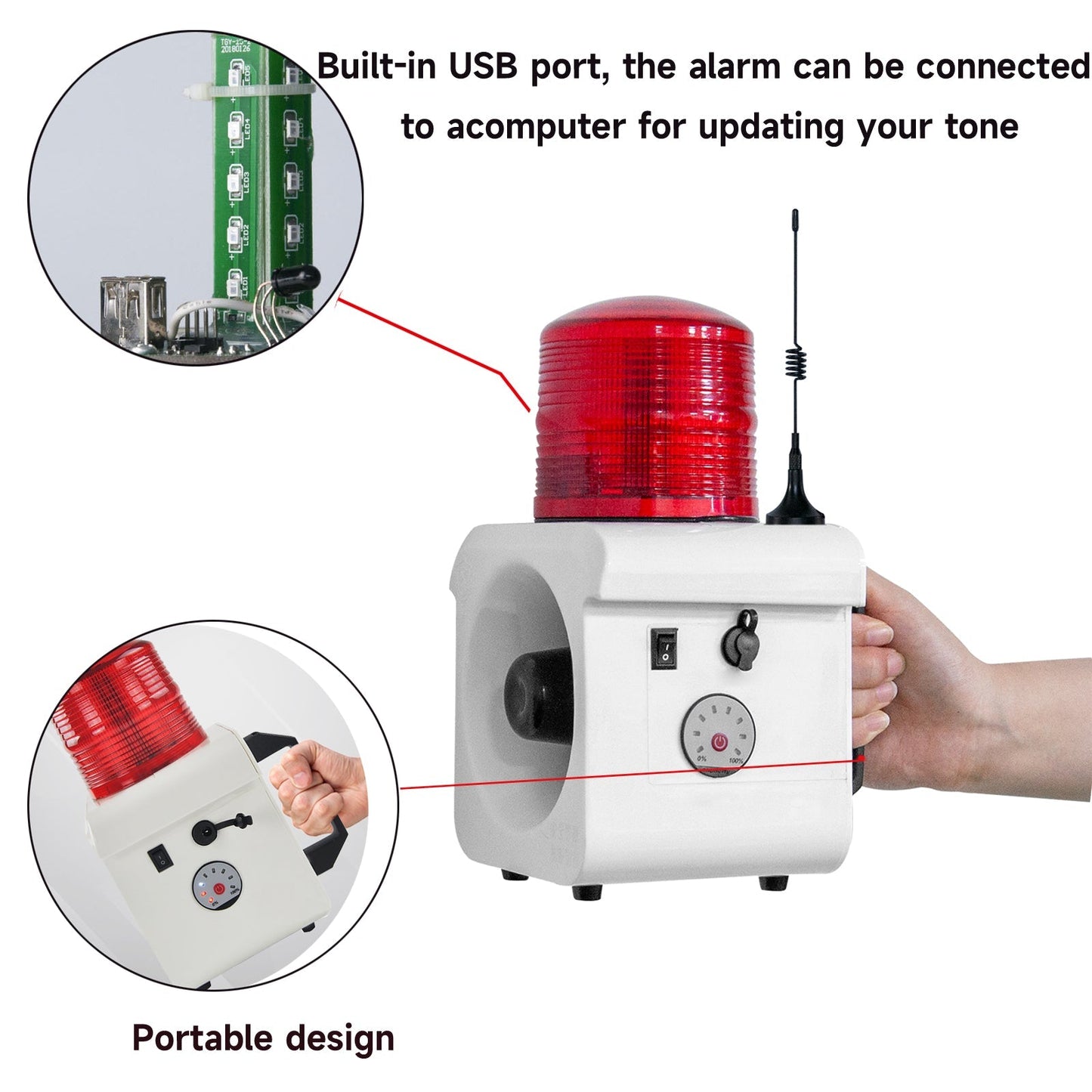 YASONG Portable Rechargeable Wireless Remote Control Alarm Siren 2km(1.24mi) Remote Distance Waterproof 120dB Siren with Adjust Volume and Tone, Lithium Battery SLA-800BY