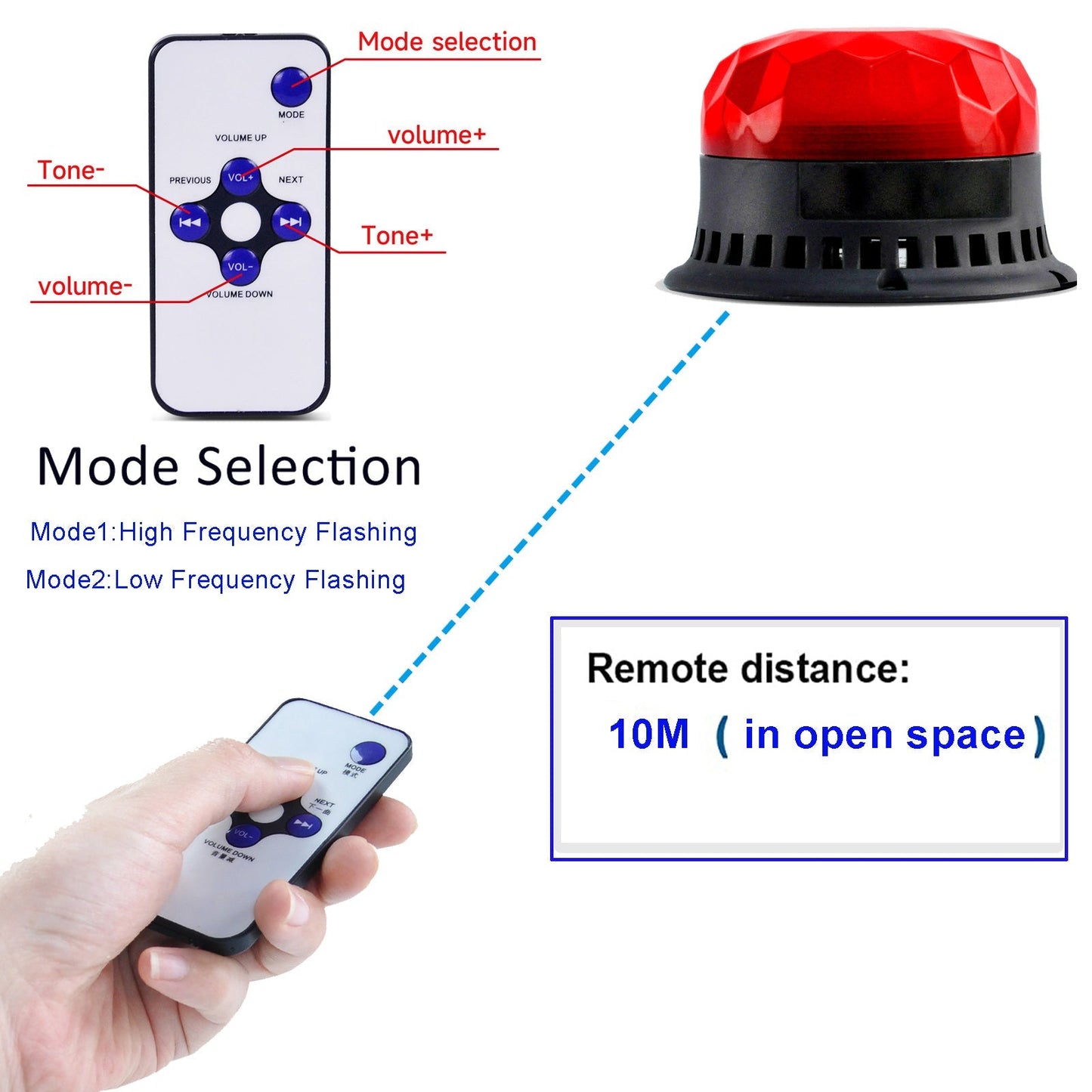 YASONG Beacon Strobe Lights Waterproof LED Siren Warning Light 120dB Loud horn 9 Tones 2 Flashing Mode Magnetic Base for Vehicles Trucks Forklift Workshop Emergency AC100-240V