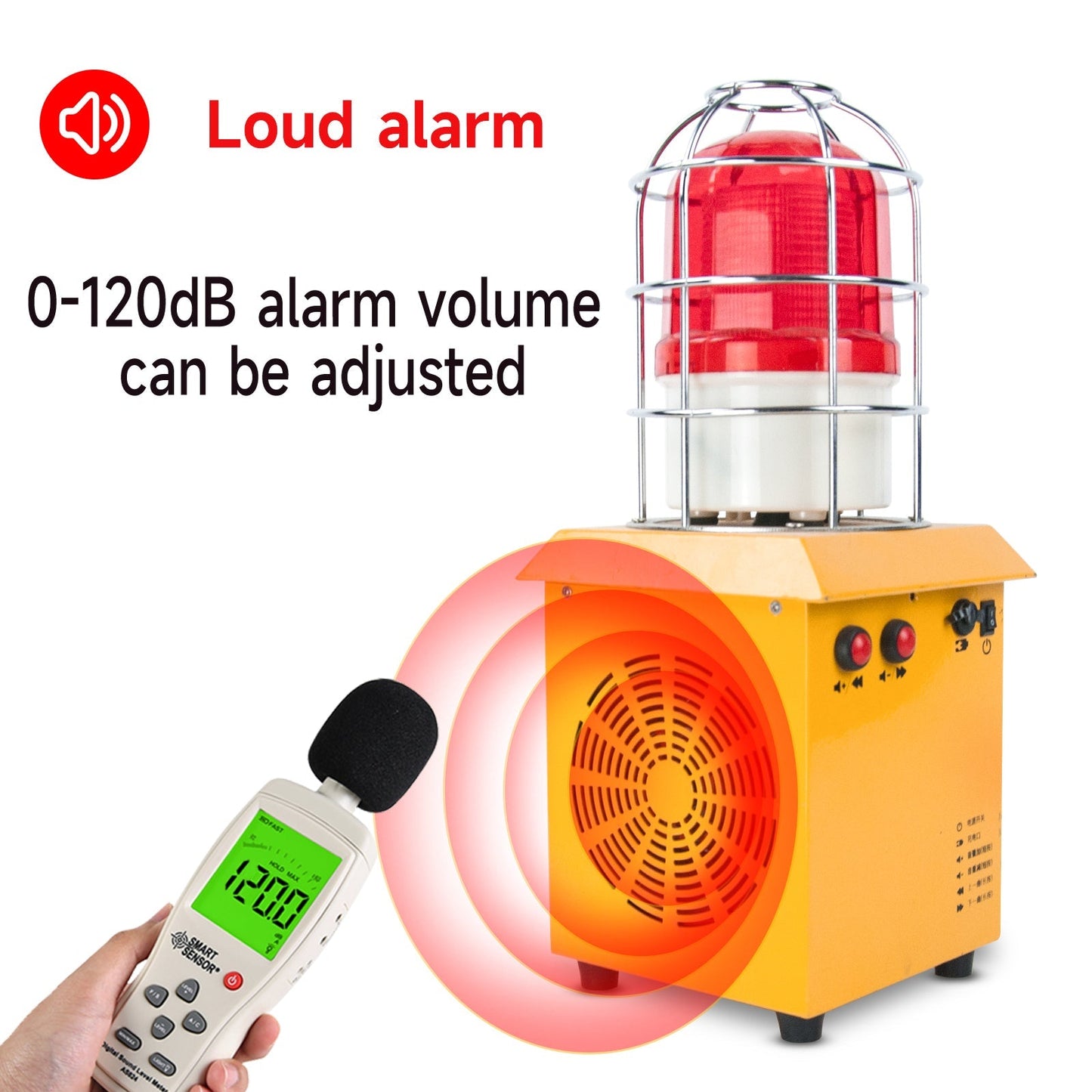 YASONG Portable Rechargeable Outdoor Alarm Siren 120dB Horn 15W Outdoor Siren with 5000mAh, Adjust Sound and Tone for Crane, Ports, Outdoor Constructionv Emergency Warning AC100-240V SLA-1509