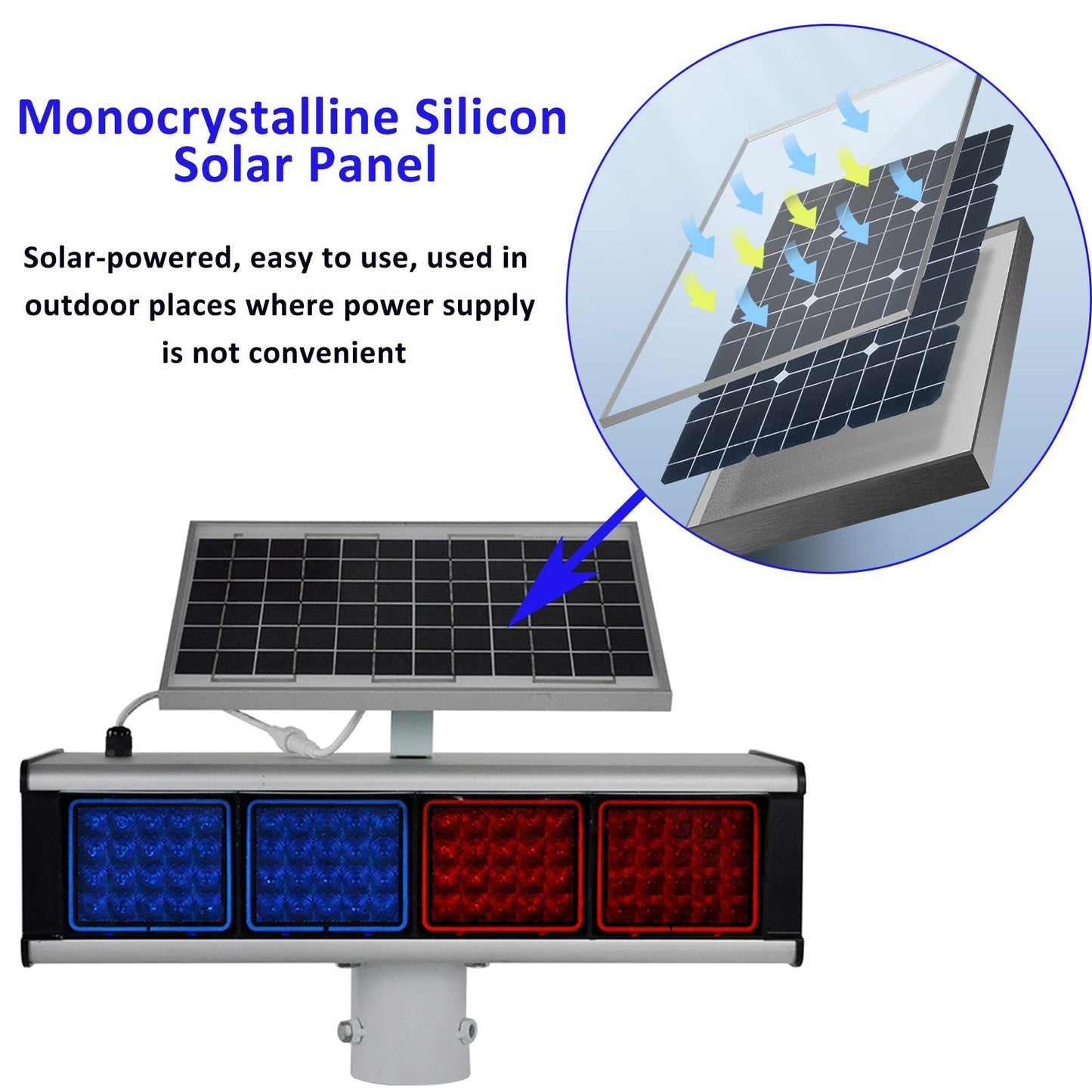 YASONG Solar Motion Detection Strobe Light Warning Light IP65 Waterproof 120dB LED Red and Blue Double-sided Flashing Lights Motion Sensor Alarm Siren for Traffic, Road Construction, Farm, Yard