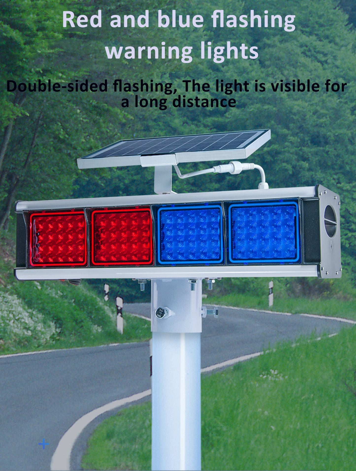 YASONG Solar Motion Detection Strobe Light Warning Light IP65 Waterproof 120dB LED Red and Blue Double-sided Flashing Lights Motion Sensor Alarm Siren for Traffic, Road Construction, Farm, Yard