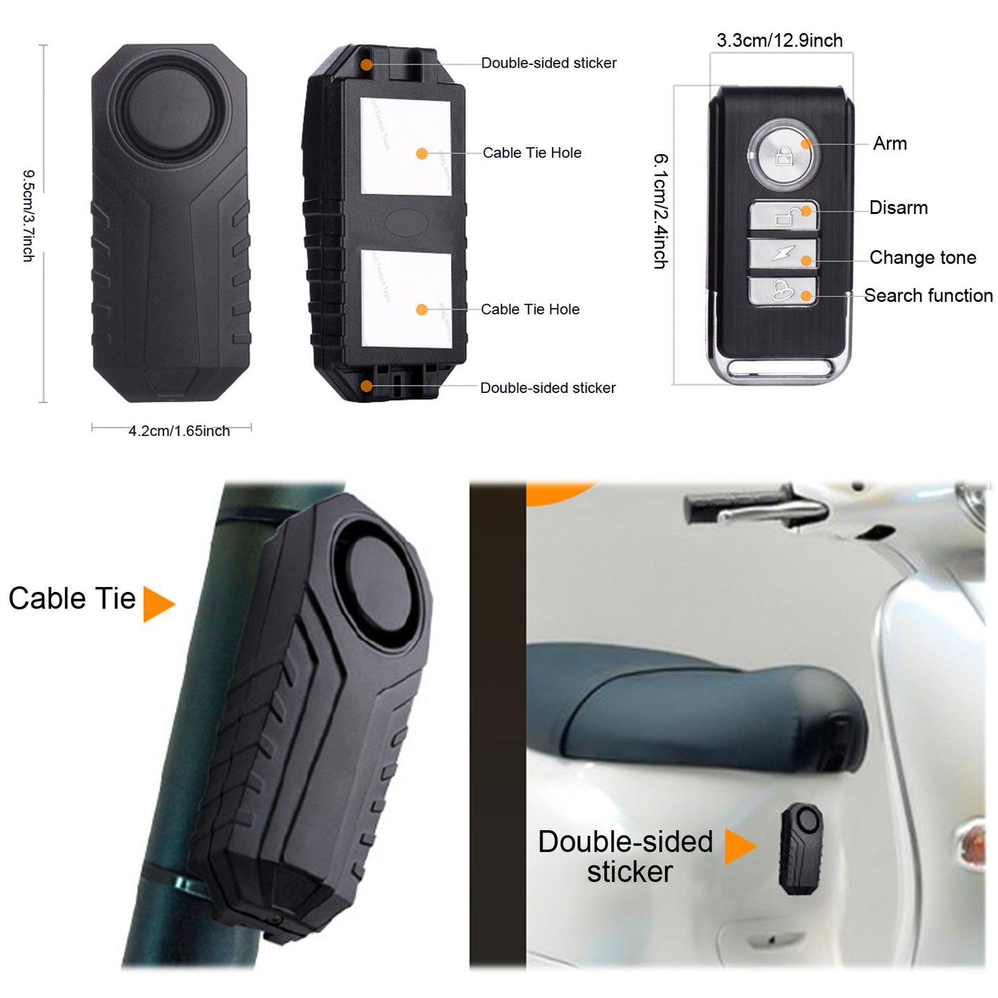 YASONG Bike Alarm with Remote Waterproof Motorcycle Alarm 113dB Loud Anti Theft Bicycle Alarm Wireless Vibration Vehicle Security Alarm System 2 Pack