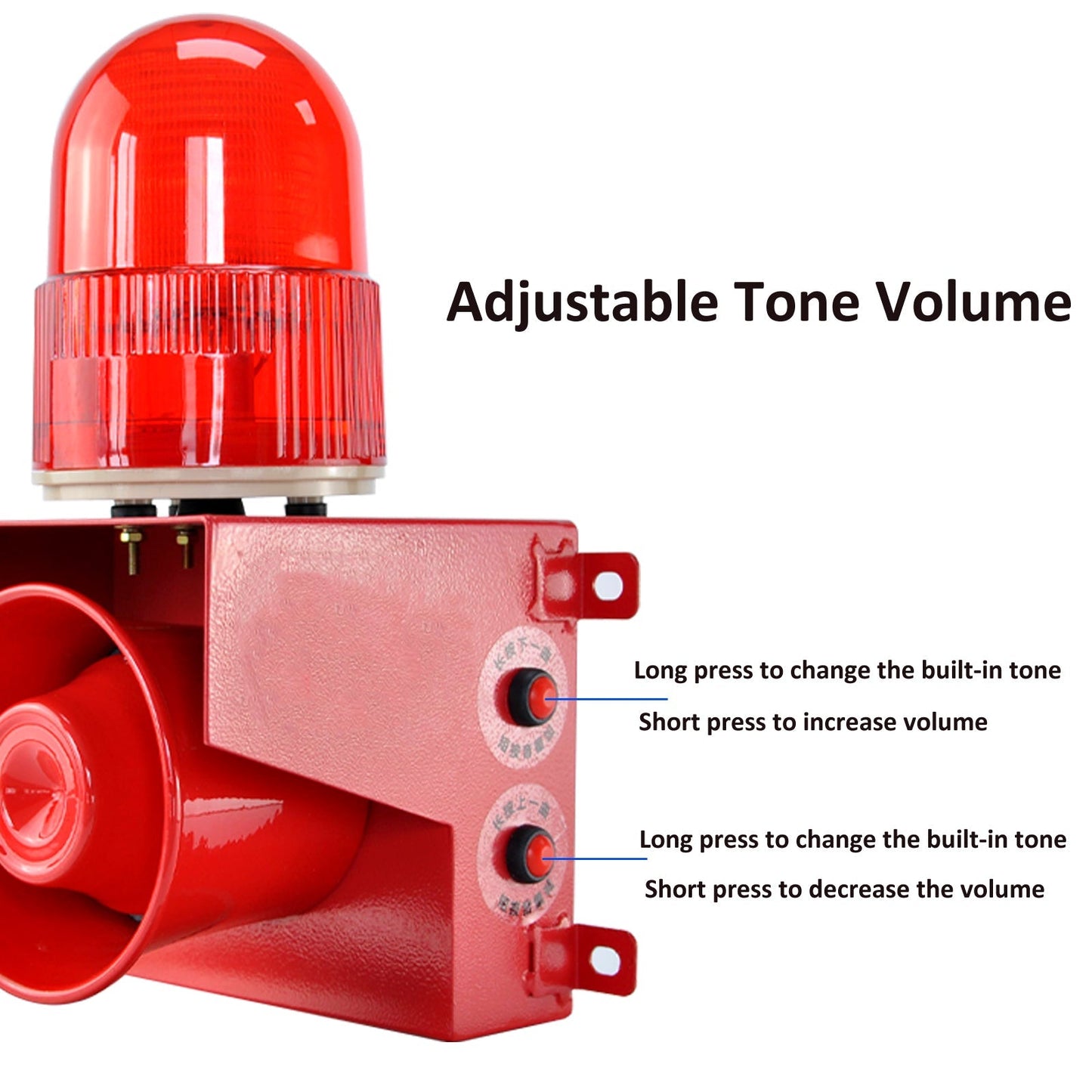 YASONG Outdoor Alarm Siren with Button Control Box Adjust 0-120dB Loud Horn 12 tones Emergency Security Siren with LED Strobe Light for Farm School Factory Mall Warehouse SLA-01TZ
