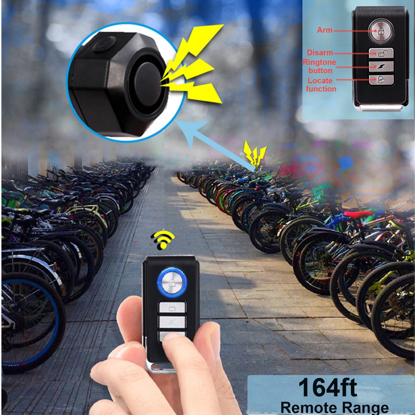 YASONG Bike Alarm USB Rechargeable Ebike Motorcycle Alarm with Remote Motion and Mount 110dB Wireless Bicycle Anti Theft Security Alarm System for Ebike Electric Bike Scooter Car (1 Pack)