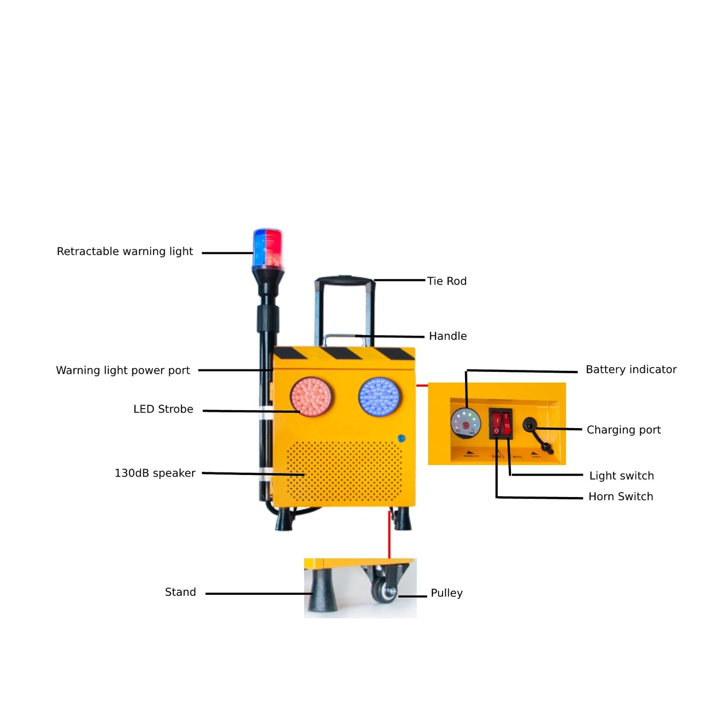 YASONG Traffic Emergency Work Light Portable Highway Maintenance Signal Alarm - 130dB Speaker, Red & Blue Strobe, 20AH Battery - Voice Prompt Horn Road Work Ahead Siren(SLA-S001)