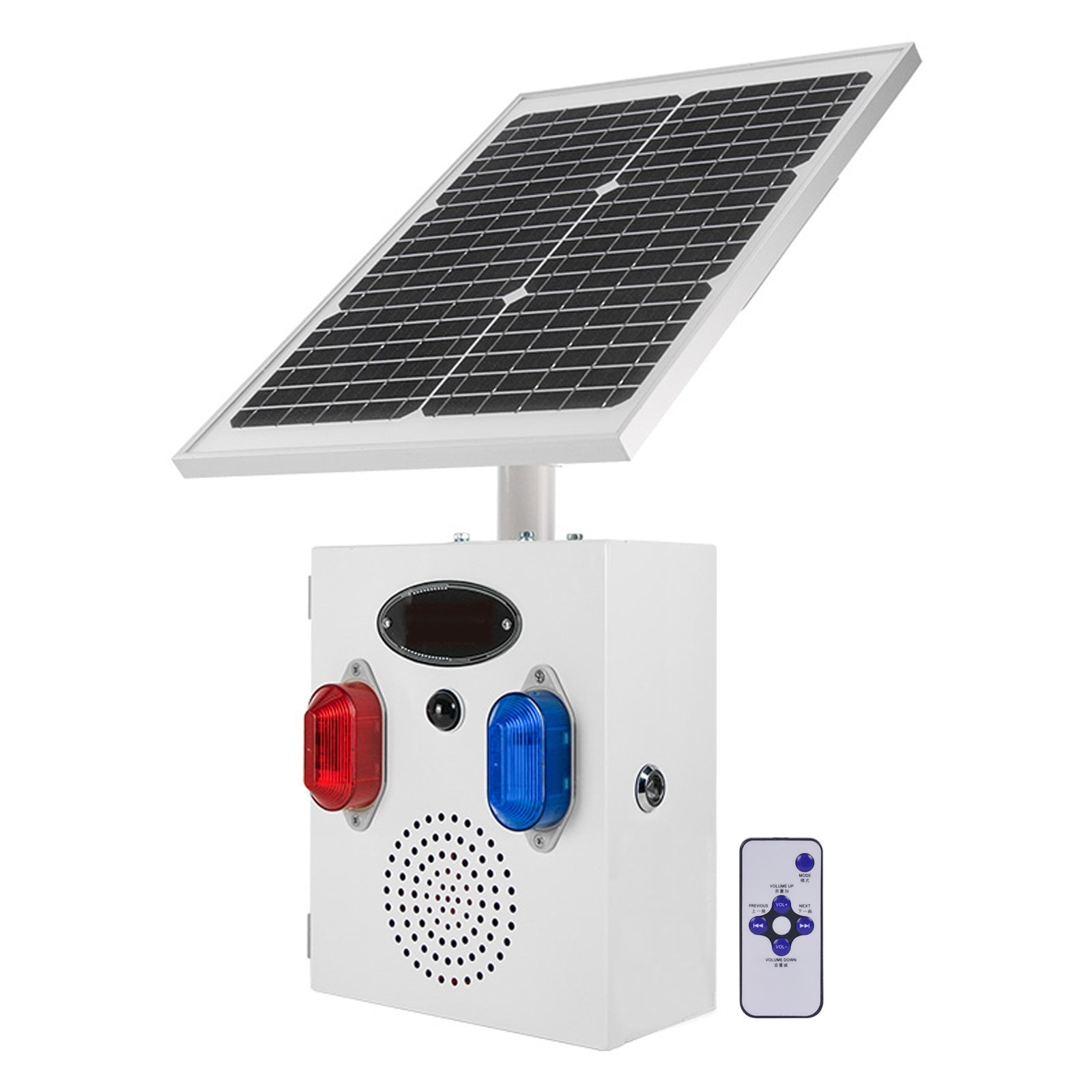 YASONG Solar Motion Sensor Alarm Siren Outdoor Waterproof Motion Detector Alarm System with Red and Blue Strobe Light, 120dB Horn 17 Tones Adjustable