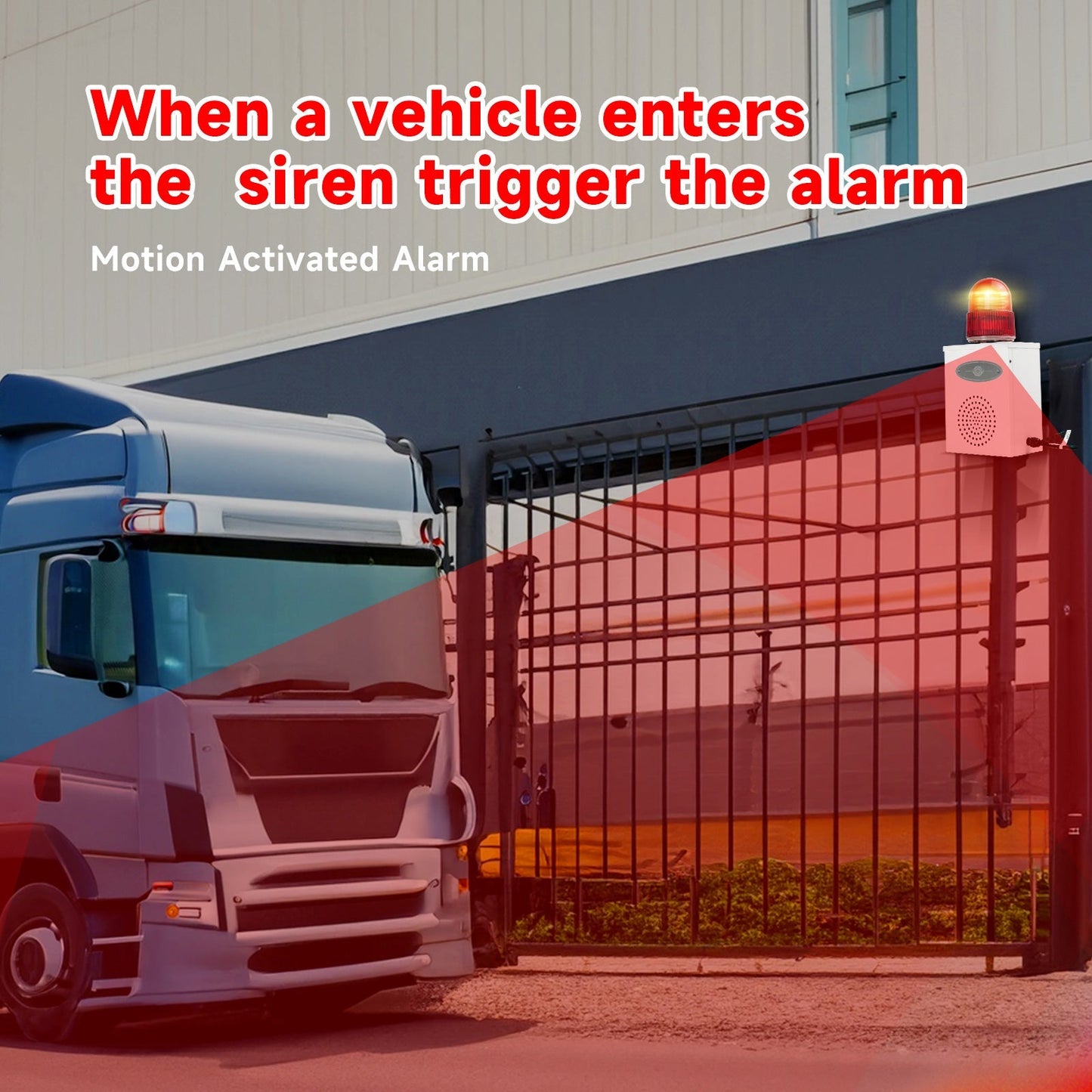 YASONG Motion Detection Siren Alarm 120dB Loud Horn Waterproof Adjustable Volume& Tone LED Strobe Lights 25W Alarm Security System for Factories, Warehouses and Docks SLA-B02W