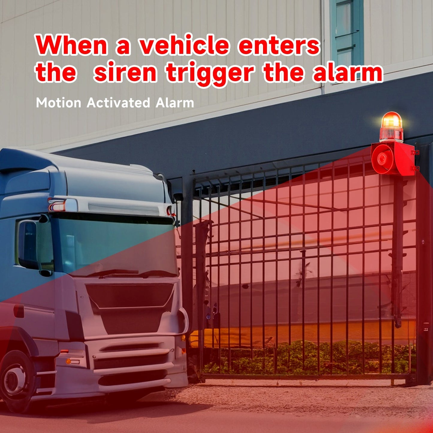 YASONG SLA-01W Motion Sensor & Detector Alarm Siren Waterproof LED Strobe Warning Light Siren with 120dB Horn Power 25W for Factories, Warehouses and Docks
