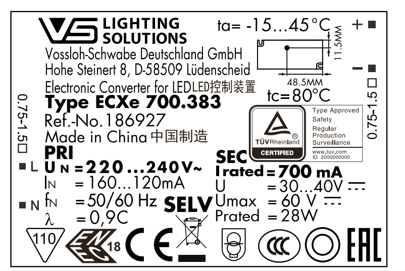 Vossloh-Schwabe CC EASYLINE SIMPLE FIX C-R1 ECXe700.383 28W Driver x30Pcs - DelightLighting