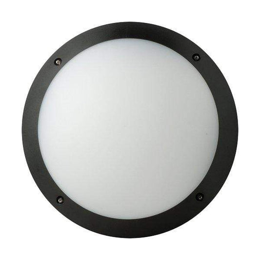 MEGAMAN Industrial 3000K / BLACK MEGAMAN F51100SM Fonda Outdoor Round Integrated Wall Light Bulkhead 10.5W