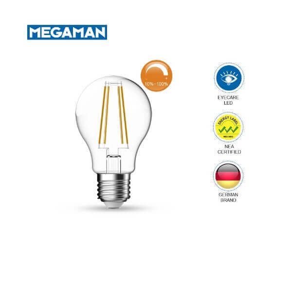 MEGAMAN A60F7-CL-D-7.2W-E-E27-2700K Dimmable Classic LED Light Bulb Delight x60Pcs - DelightLighting