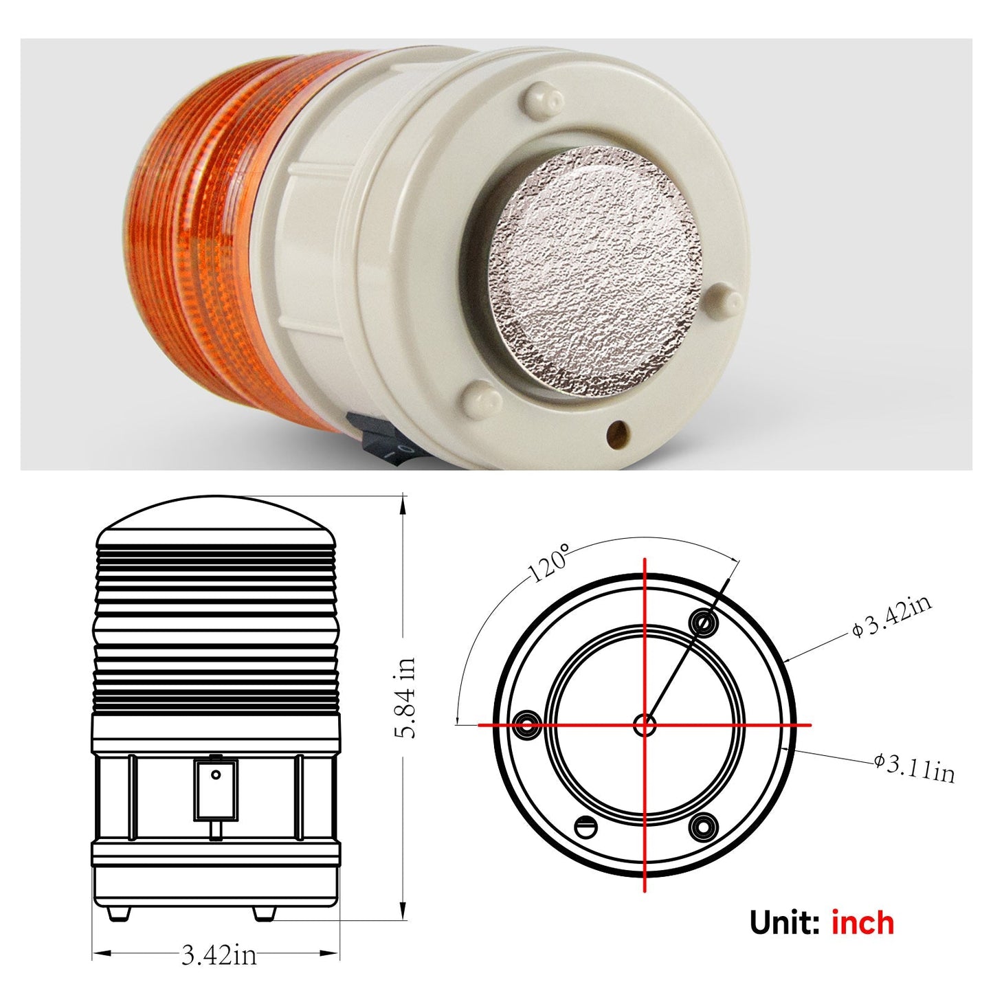 YASONG Led Strobe Lights Battery Amber Flashing Lights with Magnetic Base and No Sound Warning Beacon Light for Trucks Vehicles Forklift LTD-5088