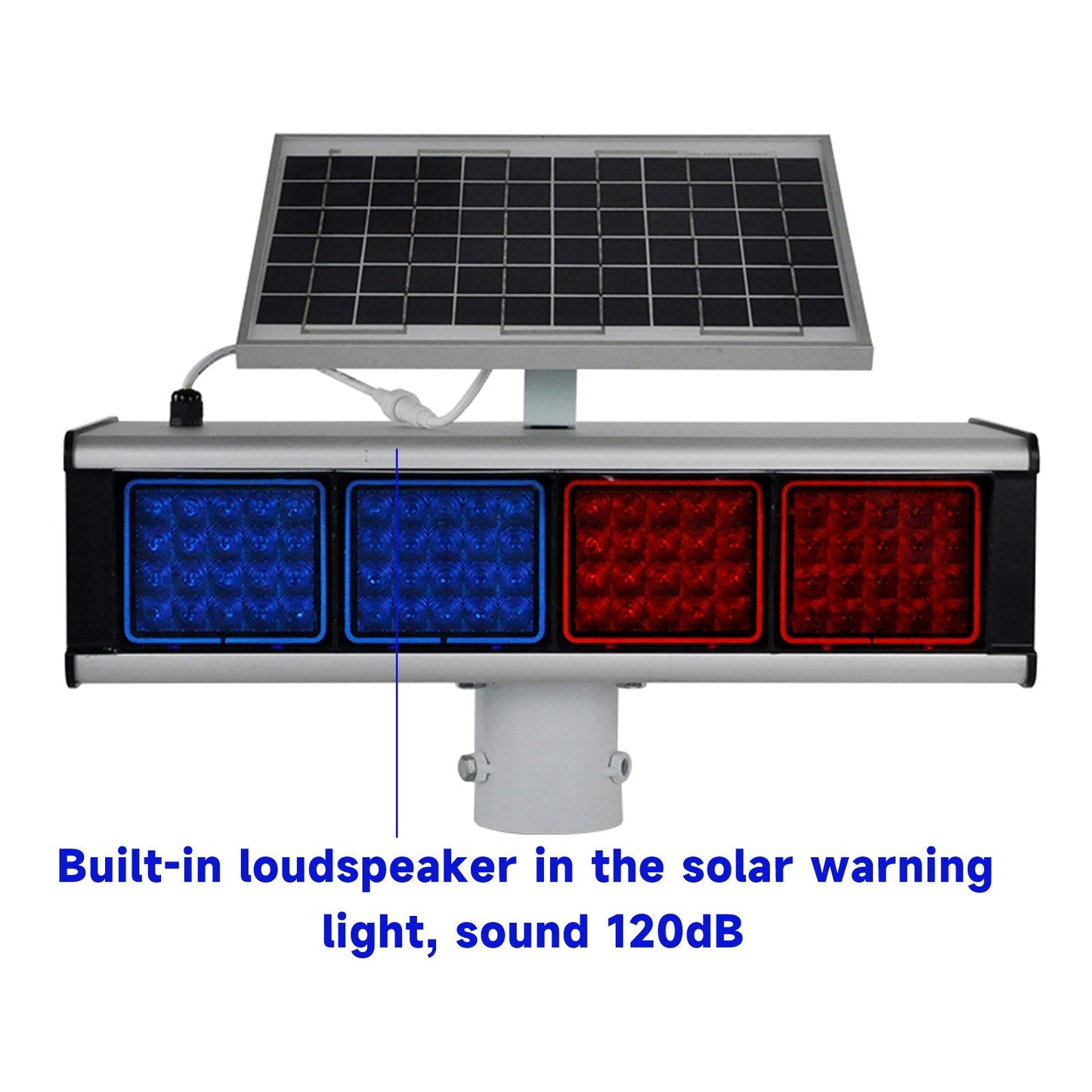 YASONG Solar Motion Detection Strobe Light Warning Light  IP65 Waterproof 120dB LED Red and Blue Double-sided Flashing Lights Motion Sensor Alarm Siren for Traffic, Road Construction, Farm, Yard