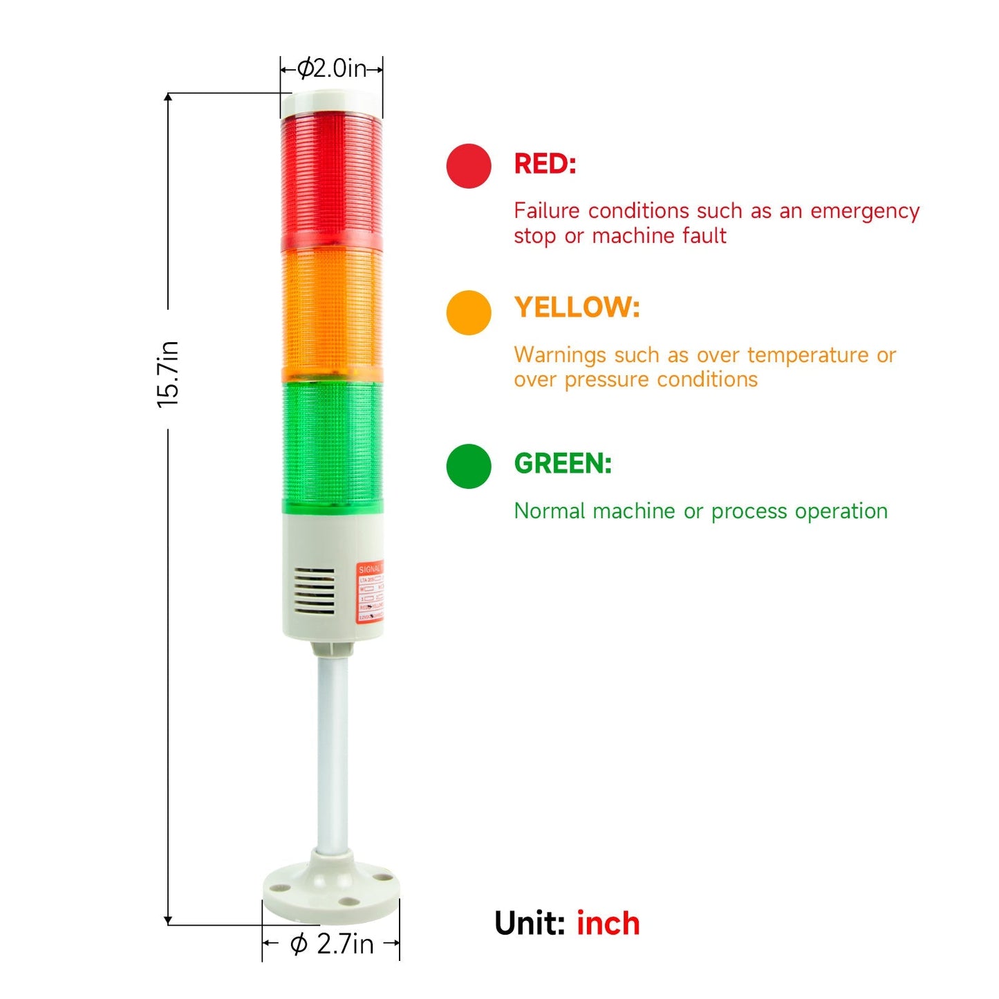 YASONG Industrial Signal Tower Lamps Andon Stack Light Warning Lights Red Yellow Green 3 Layers