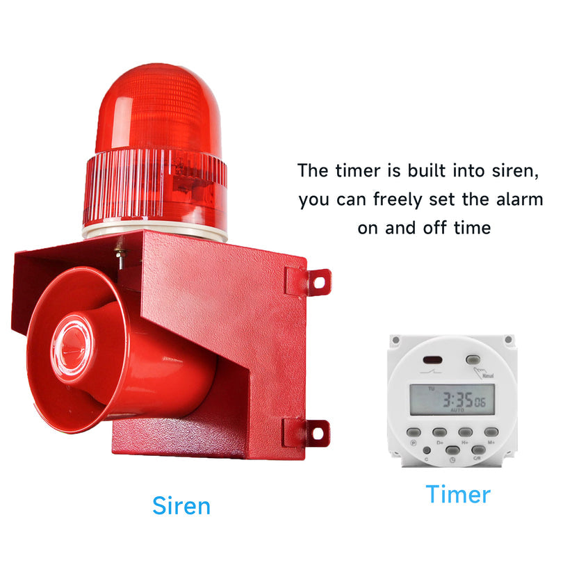 YASONG Motion Sensor Alarm Siren with Timer Outdoor 120dB 12 Tone Adjustable Motion Detector Siren Light Security Emergency Alarm for Industry Dock Mine SLA-TG01W1