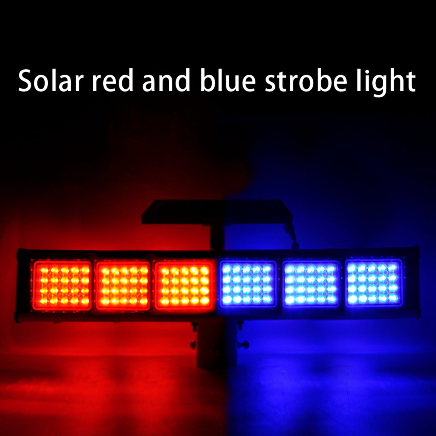 YASONG Outdoor Solar Red and Blue Double-sided LED Strobe Siren Light IP65 Waterproof Beacon Warning Flashing Light with No Sound and Photoelectric Switch for Traffic, Road Construction, School