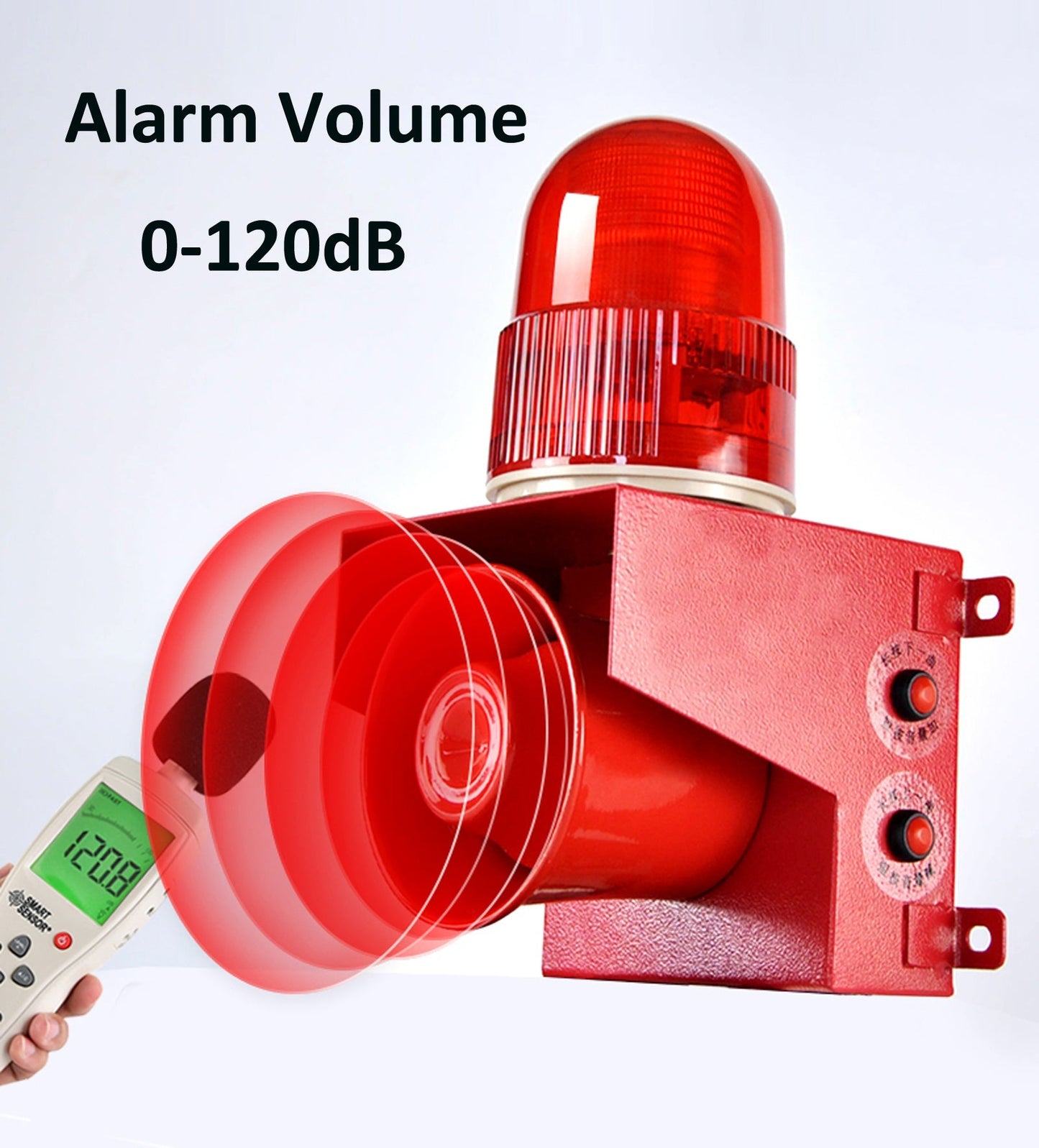 YASONG Outdoor Alarm Siren with Button Control Box Adjust 0-120dB Loud Horn 12 tones Emergency Security Siren with LED Strobe Light for Farm School Factory Mall Warehouse  SLA-01TZ