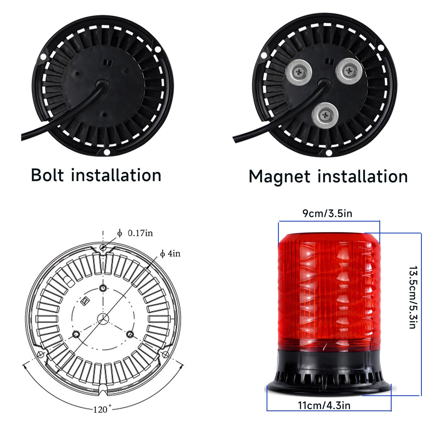 YASONG LED Strobe Lights 120dB Horn 9 Tones 4 Flash Modes Adjustable Waterproof Warning Beacon Flashing Light for Vehicles, Truck, Forklift, Workshop DC12V/24V SLA-090