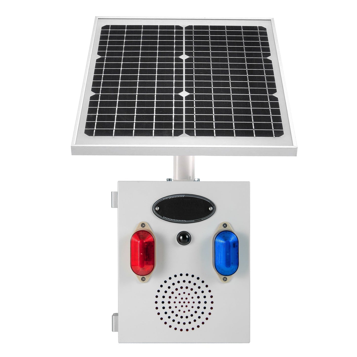 YASONG Solar Motion Sensor Alarm Siren Outdoor Waterproof Motion Detector Alarm System with Red and Blue Strobe Light, 120dB Horn 17 Tones Adjustable Microwave Infrared Induction Alarm System SLA-TYN02