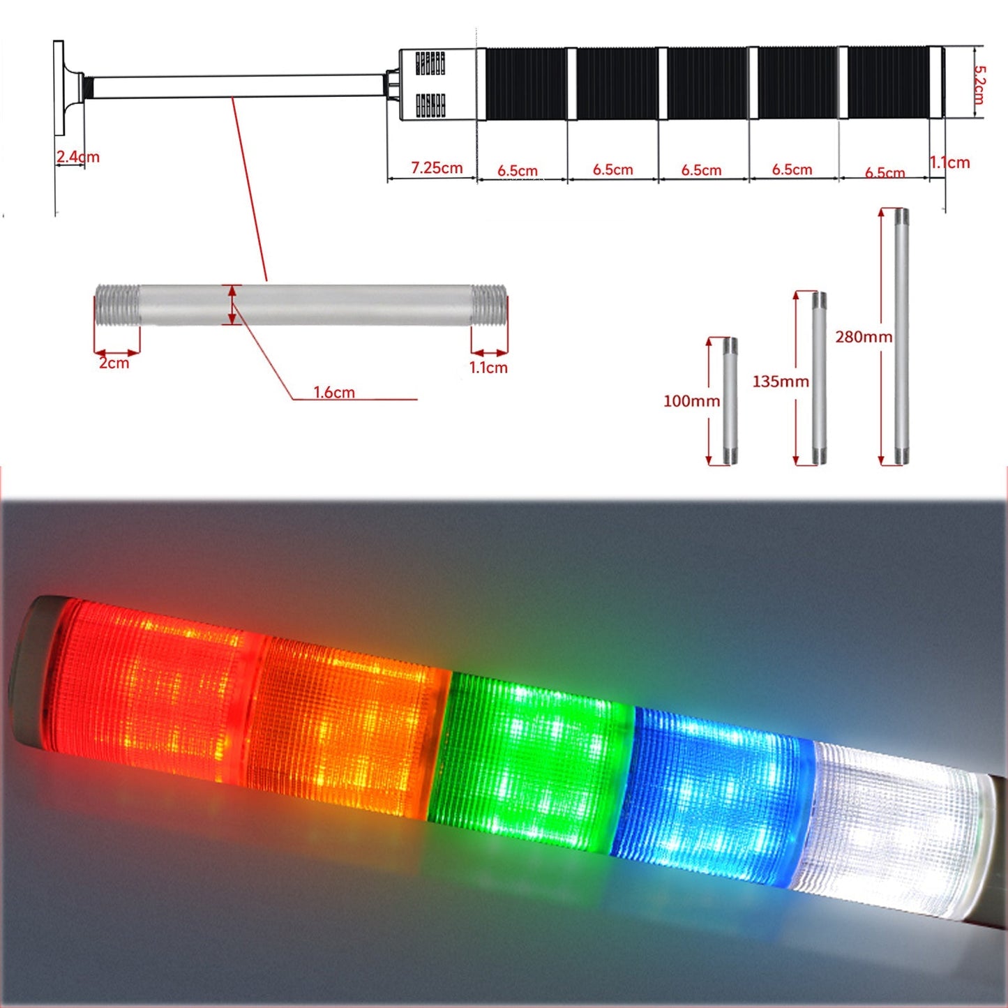 YASONG Tower Light IP44 Waterproof Multilayers Stack Warning Lights with Sound, Round Bottom, Flashing or Steady For Machine LTA-505T(W)J