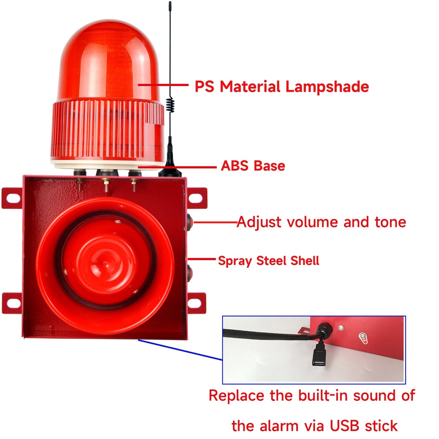 YASONG 1.2mile/2000meter Remote Control Alarm Siren, 120dB Horn 9 Tones Adjustable Outdoor Sirens with USB Port and 3 Remote Control, 25 Watts IP65 Waterproof SLA-01HY-2000-3