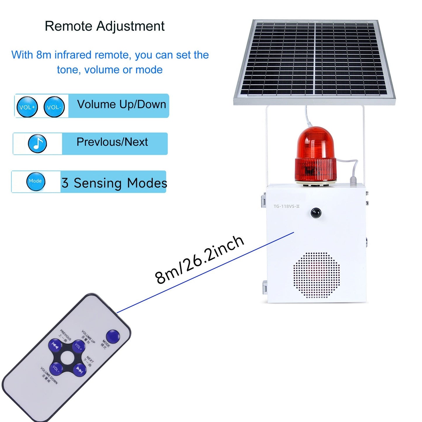 YASONG Solar Motion Sensor Alarm Siren Waterproof Outdoor Motion Detector Sirens with Strobe Light, 120dB Horn 17 Tones Adjustable Microwave Infrared Induction Alarm System SLA-118VS-II