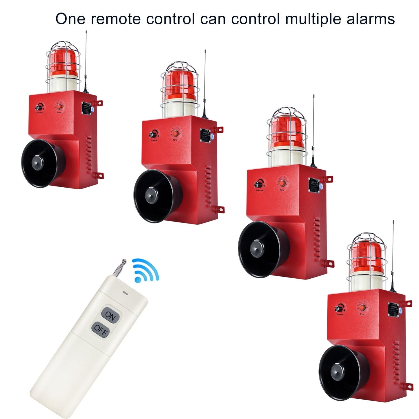 YASONG 2000m Wireless Remote Control Siren Alarm 0-130dB 12 Horn Tones Switchable 80W Fire Tornado Siren for Noisy Environment Emergency Alarm Range About of 250 Meters