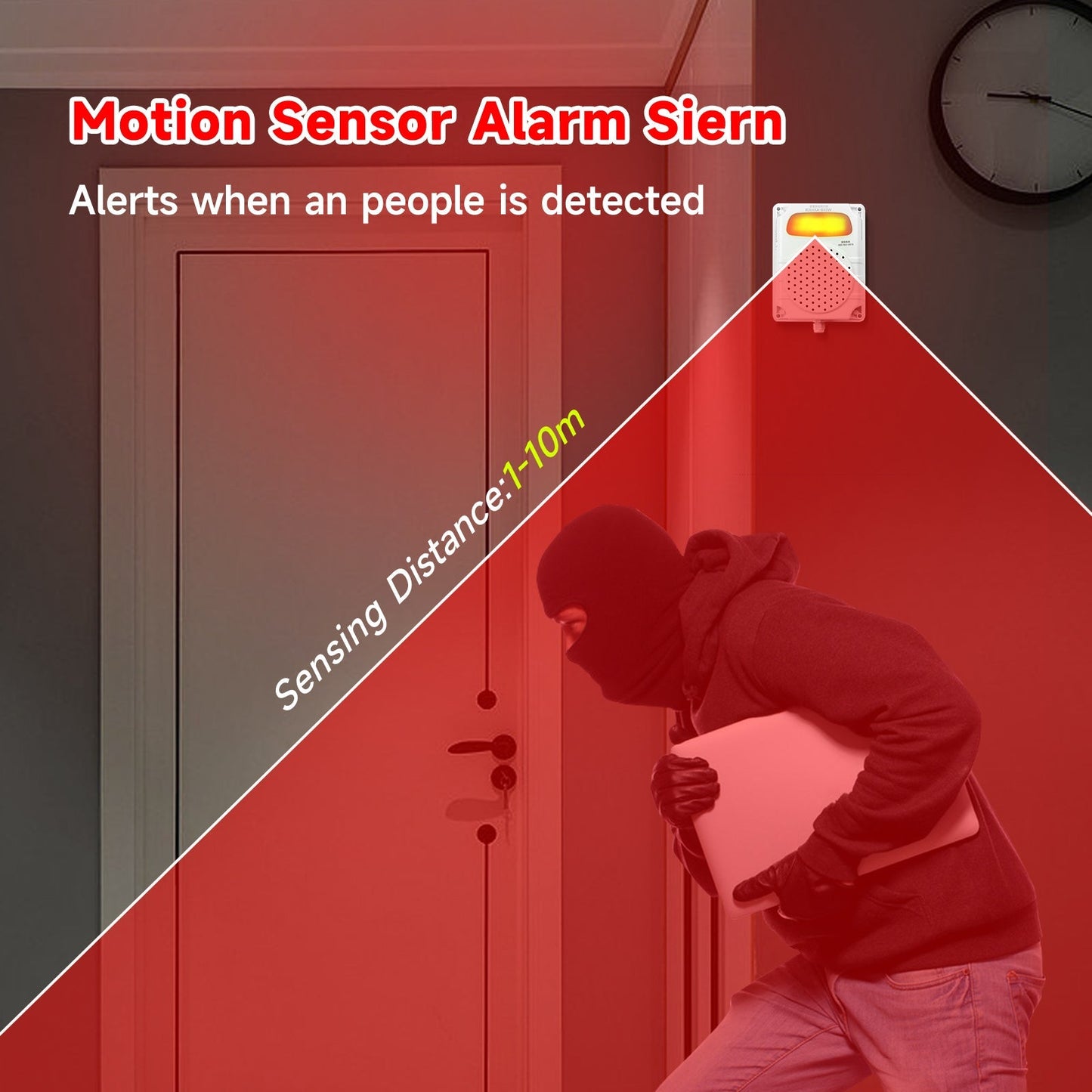 YASONG Motion Sensor Alarm Siren Waterproof Anti-theft Home Alarm System with 120 Decibel Horn 9 Tone Adjustable for Security, Factories, Warehouses, Home and Docks, AC100-240V, SLA-B03W